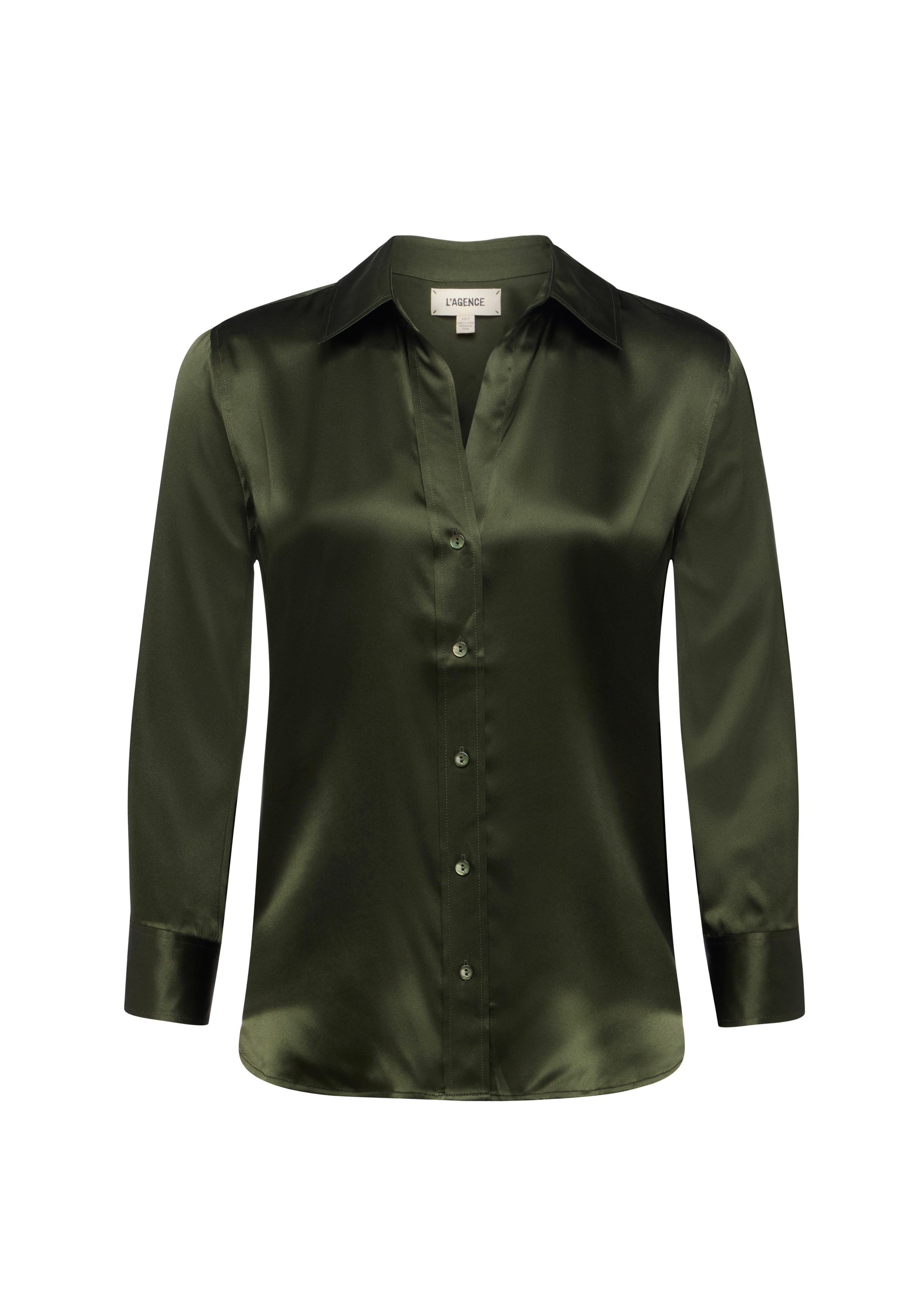 Camicia in seta con bottoni e maniche tre quarti verde oliva 40126CLWDEOL L'AGENCE