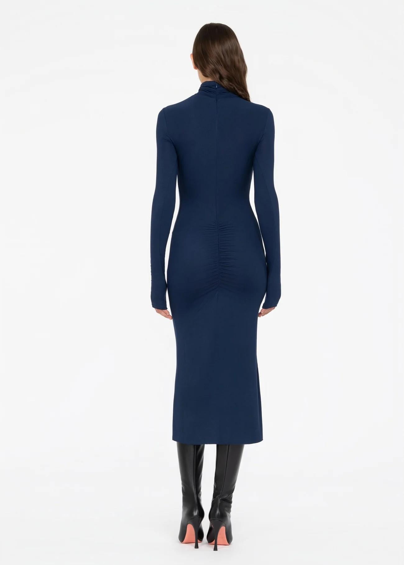 abito lungo blu in jersey con arricciatura centrale 8792R10002 LES FILLES D'EVA