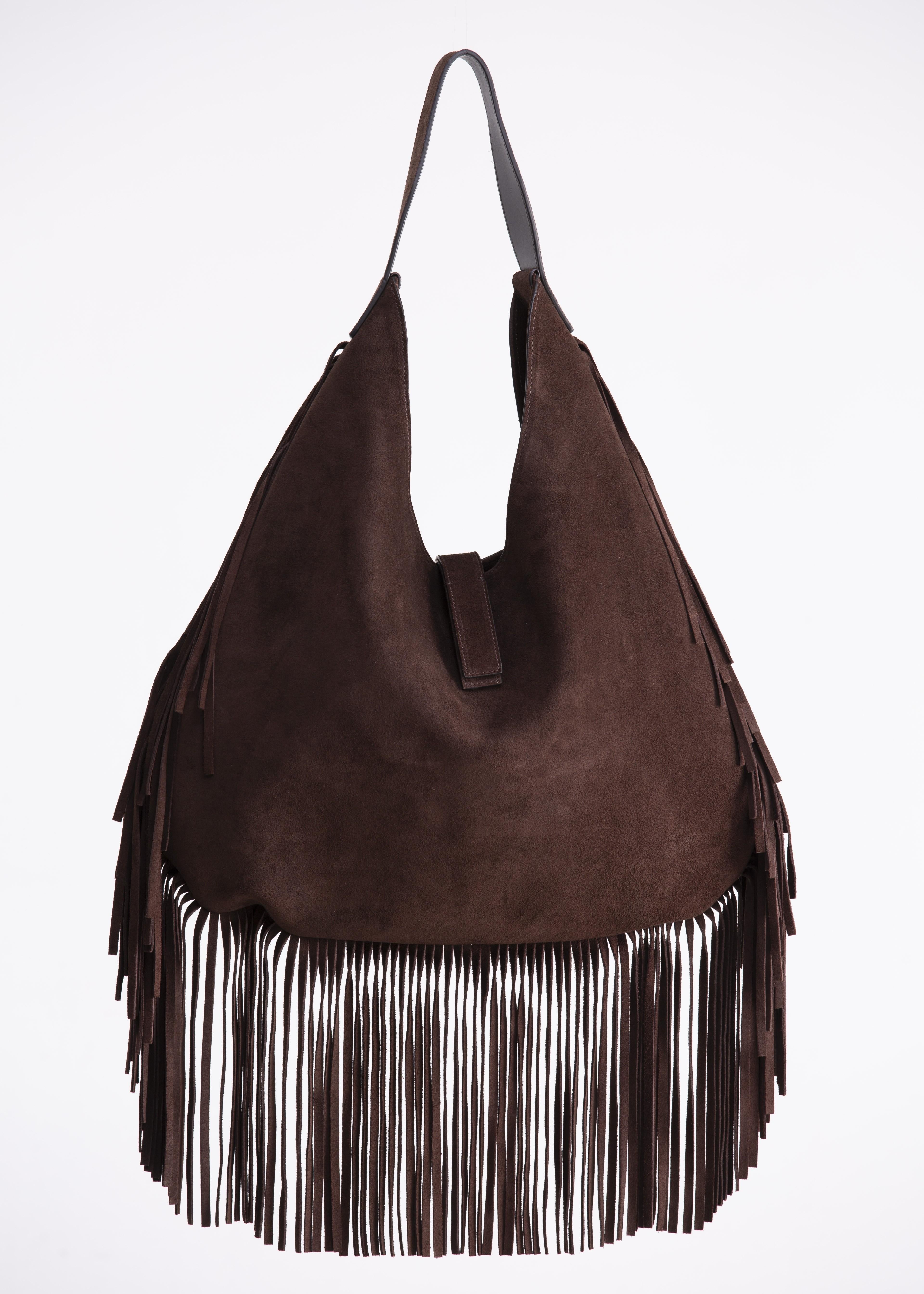 Zaira - borsa hobo in camoscio marrone con frange BR01BROWN GENTE