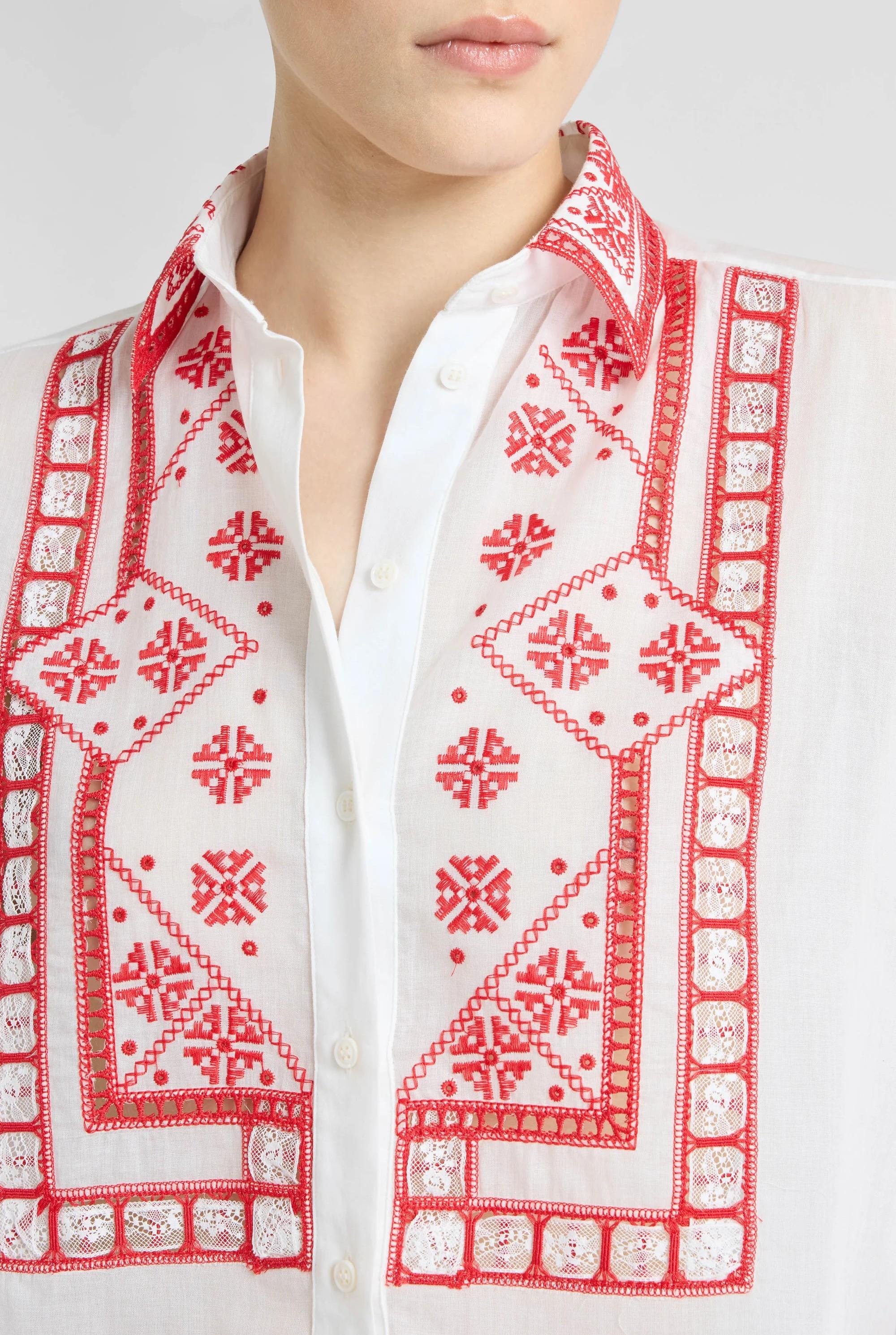 Ermanno Scervino Camicia Bianca in cotone con ricamo rosso D482K321RGWJMULTICOLORE ERMANNO SCERVINO