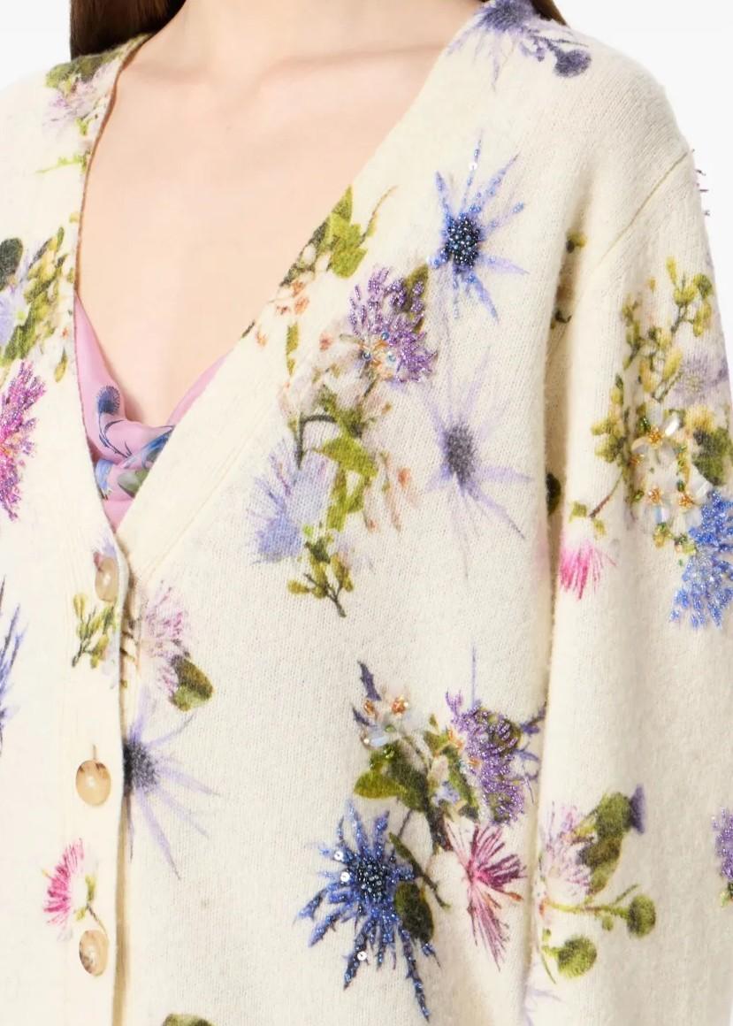 Cardigan Crema con fiori colorati 4M178AF1029 BLUMARINE