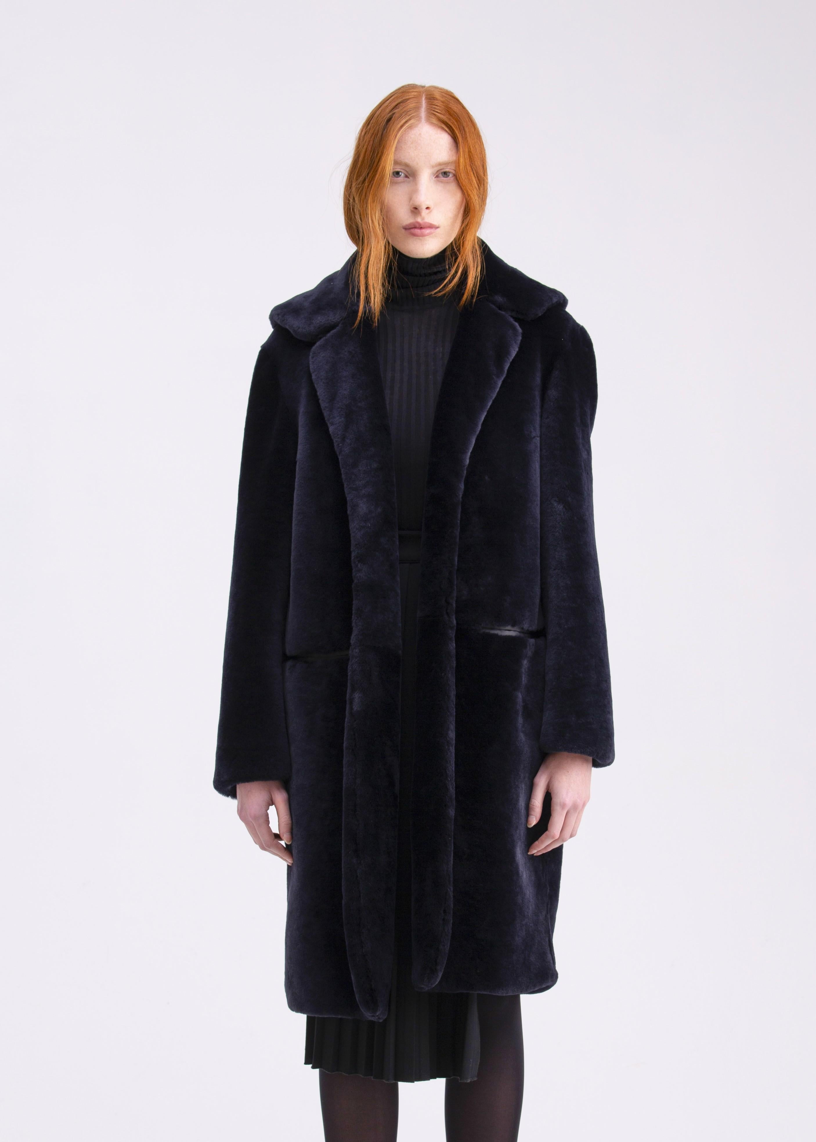 Cappotto in shearling blu notte con collo PL01BLU GENTE