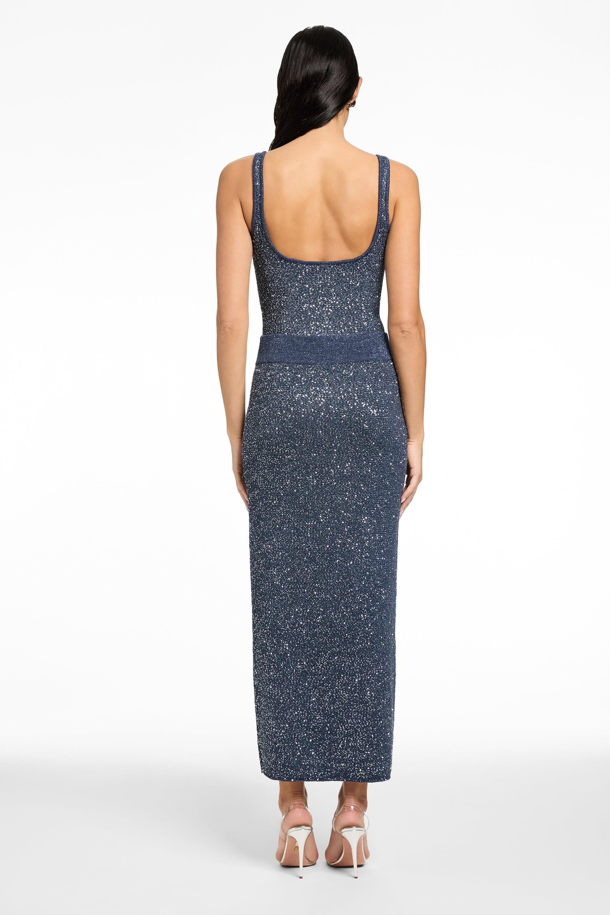 Gonna midi blu in bouclé doppio con micro paillettes TR6949I046OUTERSPACE TOCCIN