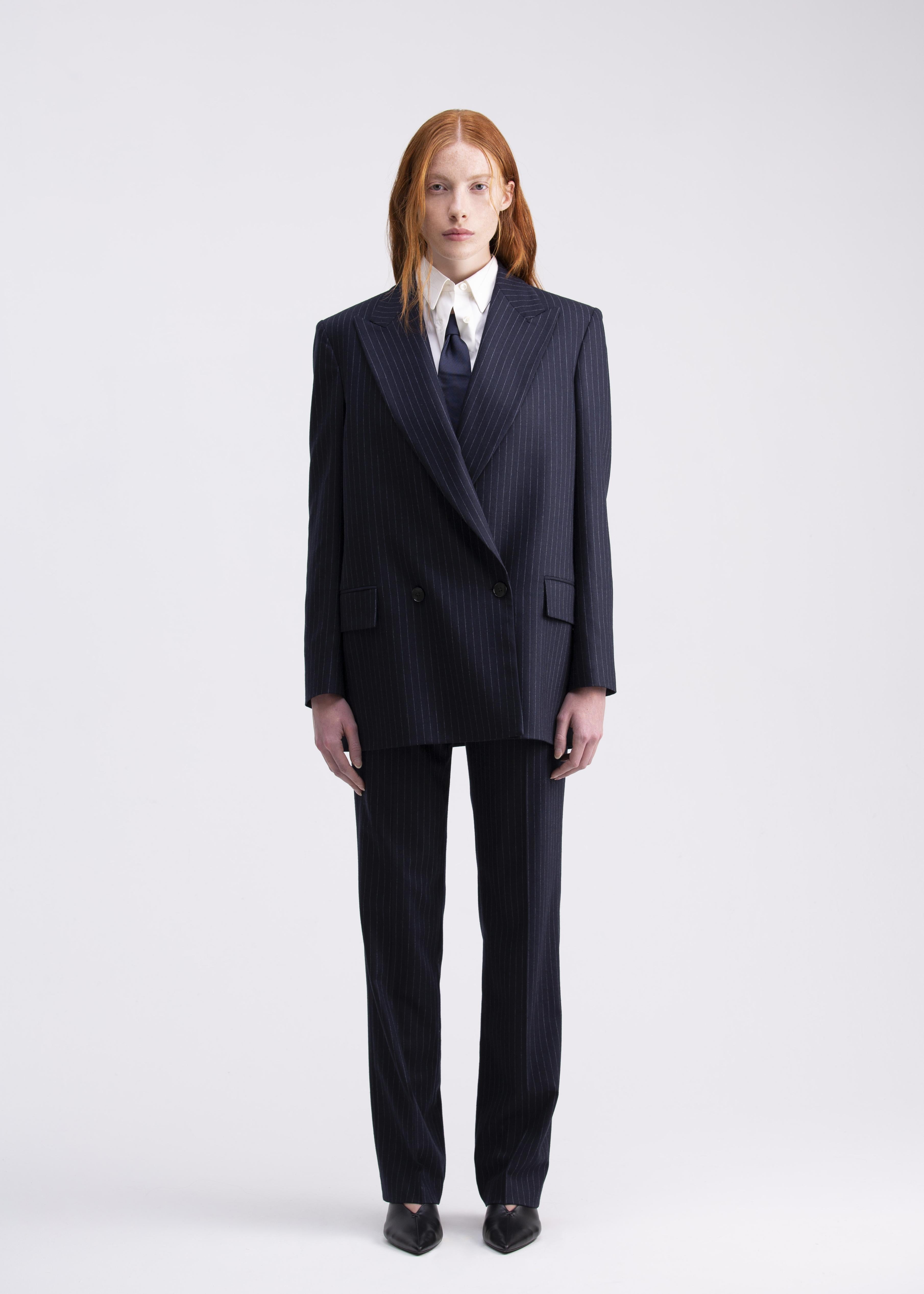 Pantaloni dritti gessati  blu scuro PN01ROA1014910 GENTE