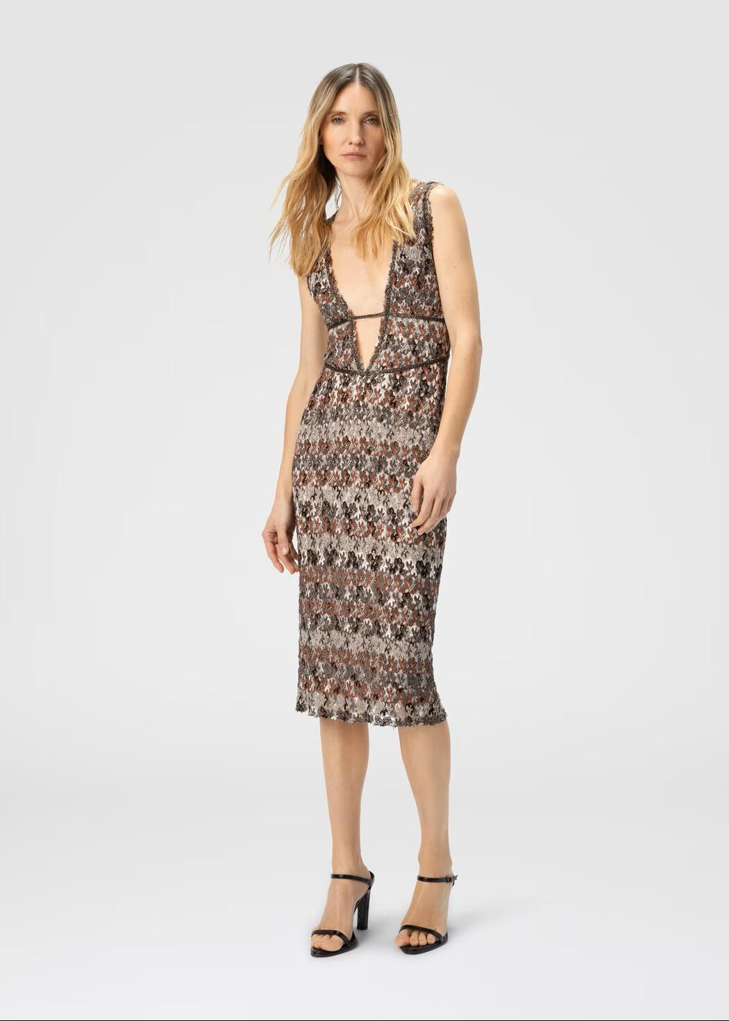 Abito midi con scollo a V in pizzo operato DS25WG0HBR012HS80DQ MISSONI