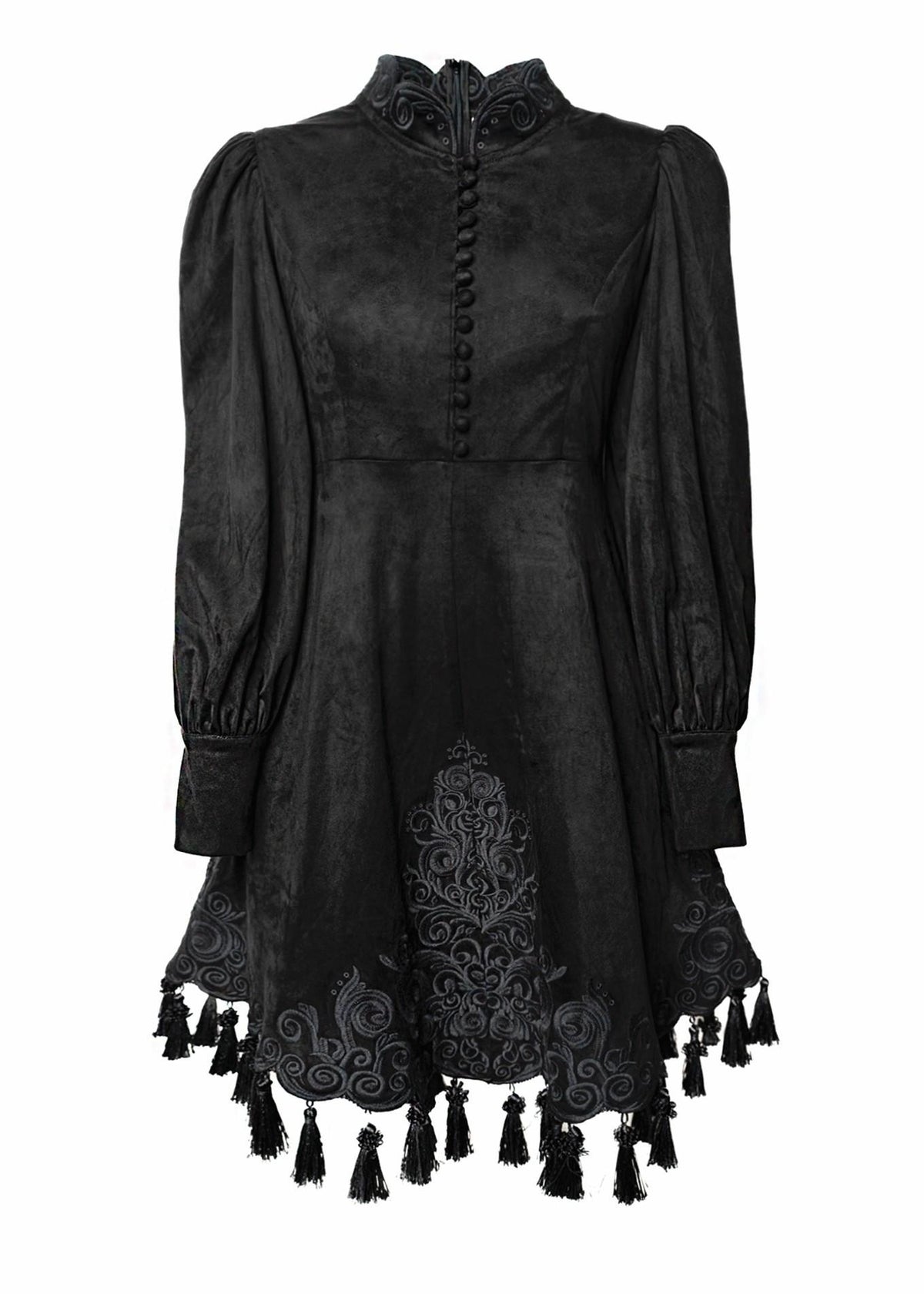 Abito corto nero con collo montano e dettagli in pizzo A25FWAB10BLACK AMOSA