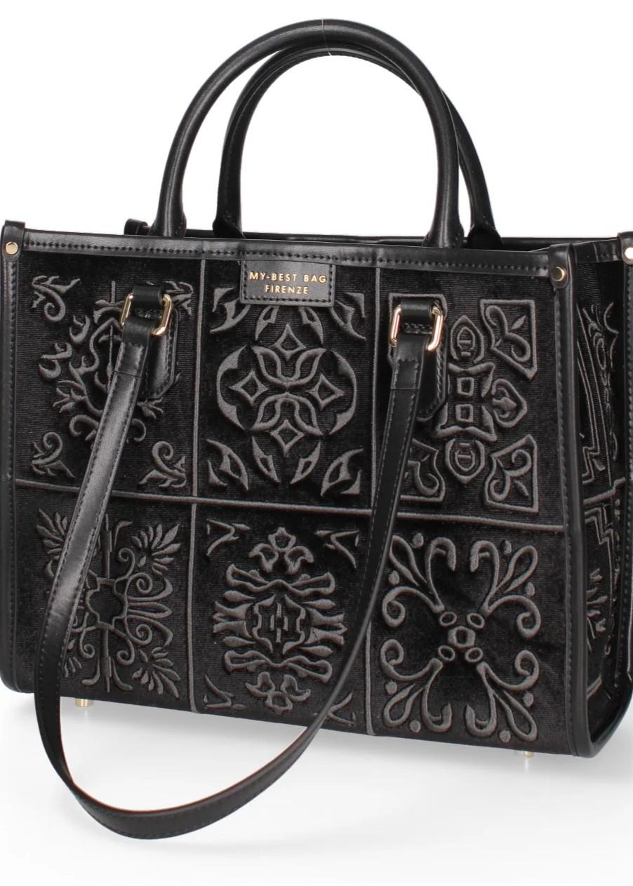 Borsa Shopping nera con disegni grigi MYB-248102OSSIDIANA GREY MY BEST BAG