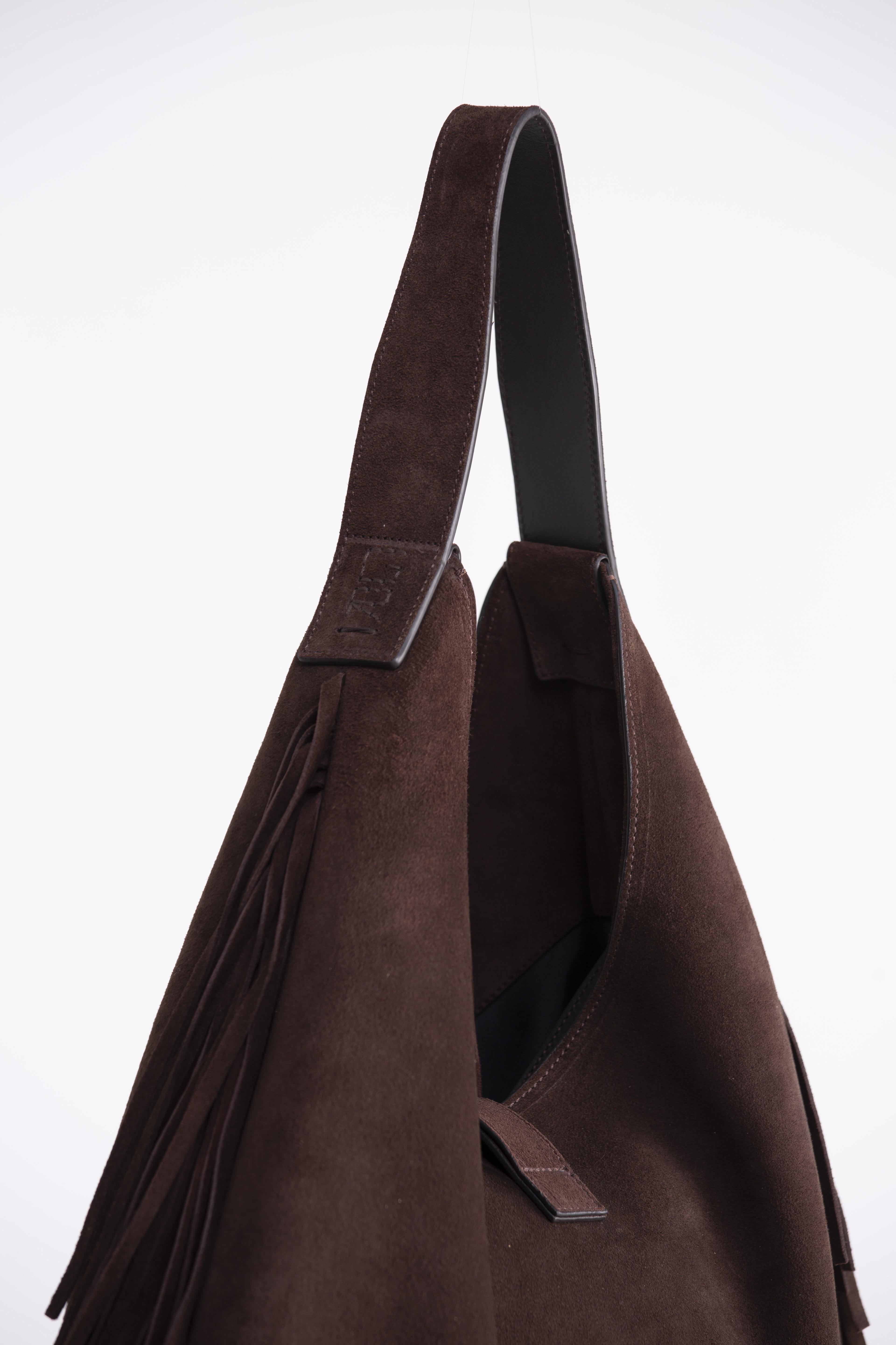 Zaira - borsa hobo in camoscio marrone con frange BR01BROWN GENTE