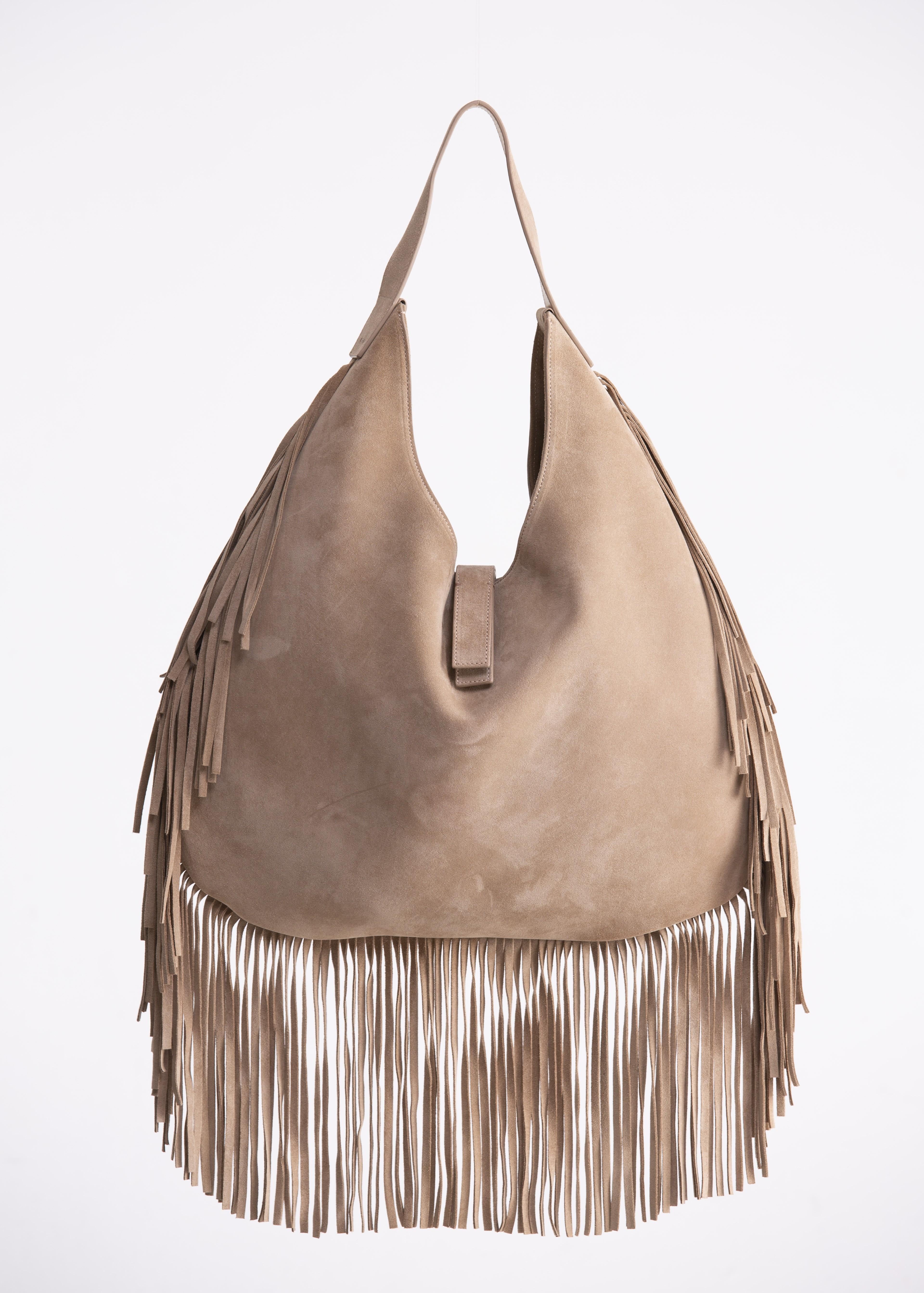 Zaira - borsa hobo in camoscio beige con frange BR01BEIGE GENTE