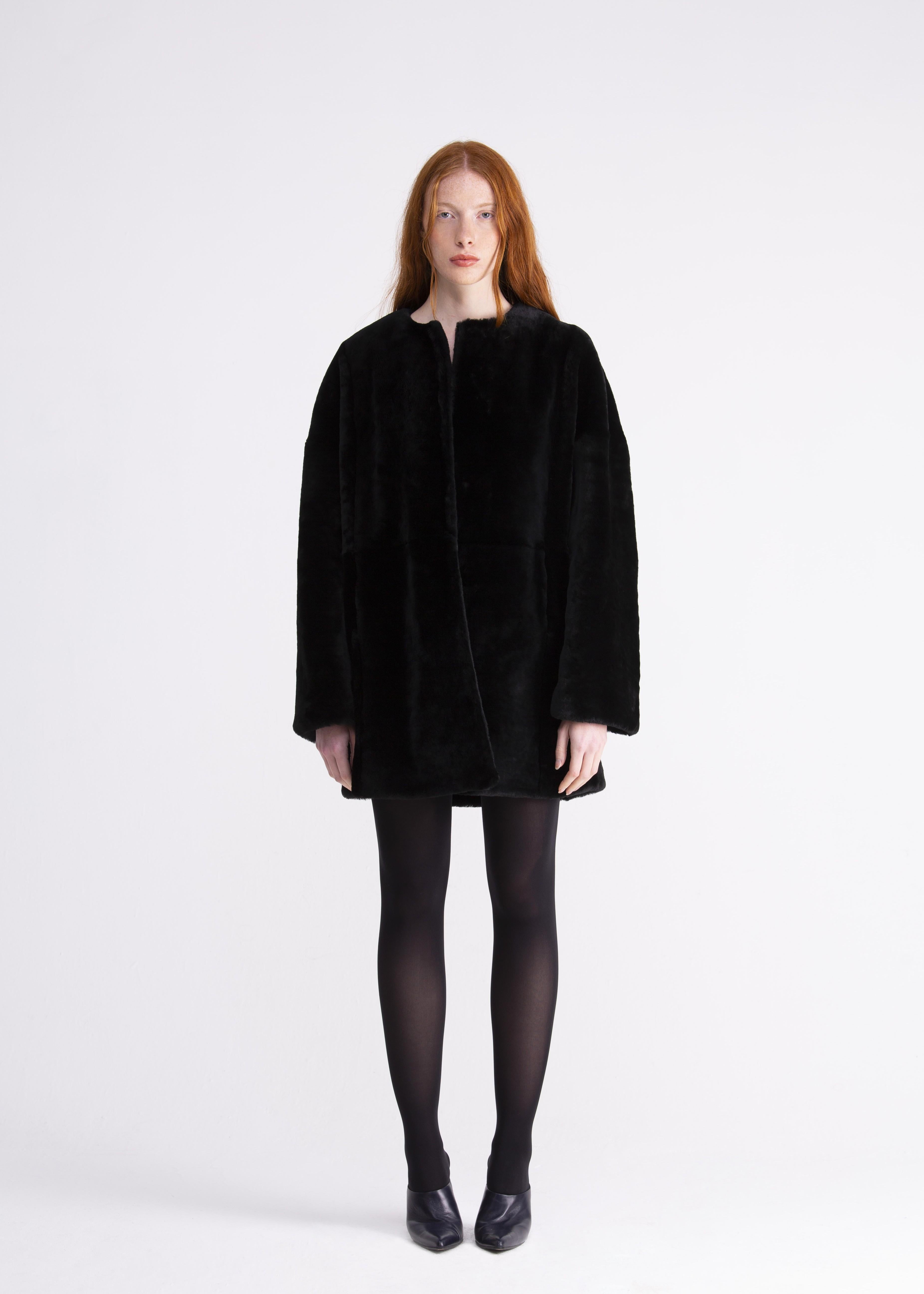 Caban girocollo in Castor merino nero CP02NERO GENTE