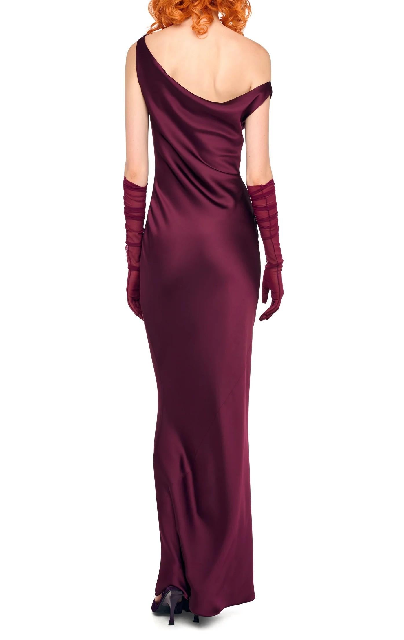 Abito lungo bordeaux senza spalline con vestibilità fluida ST4253SAO73043PLUM NORMA KAMALI