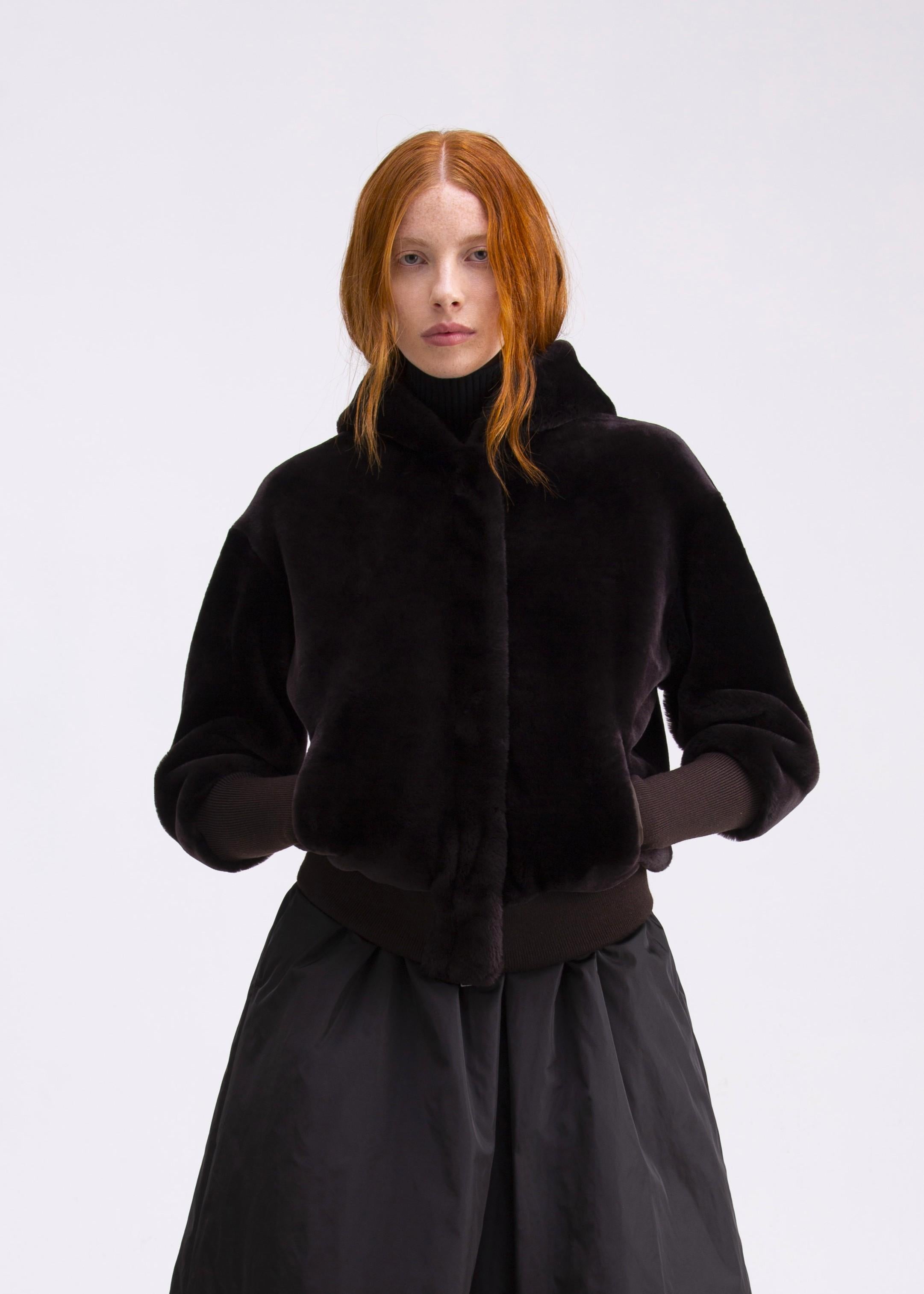 Felpa in shearling color testa di moro con cappuccio e tasche FP01TESTA DI MORO GENTE