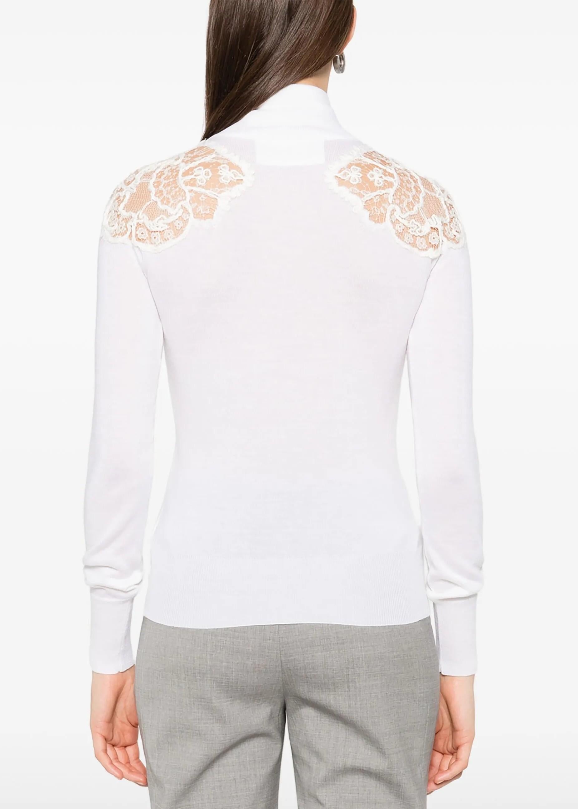 Maglione collo alto bianco con dettagli in pizzo trasparente D475M319APTQN11001 ERMANNO SCERVINO