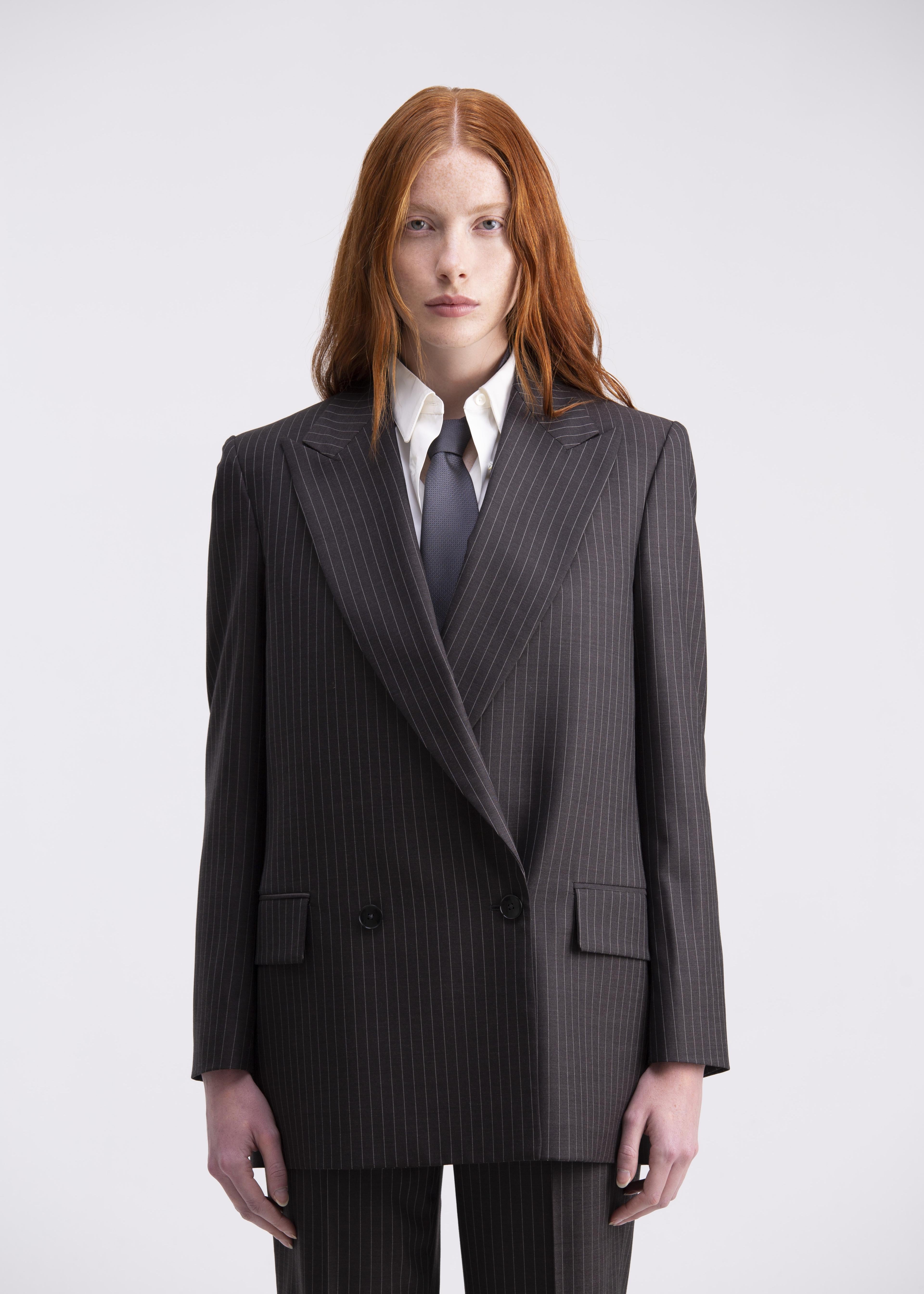 Giacca doppiopetto dritta gessata grigia scura GC01ROA1011920 GENTE