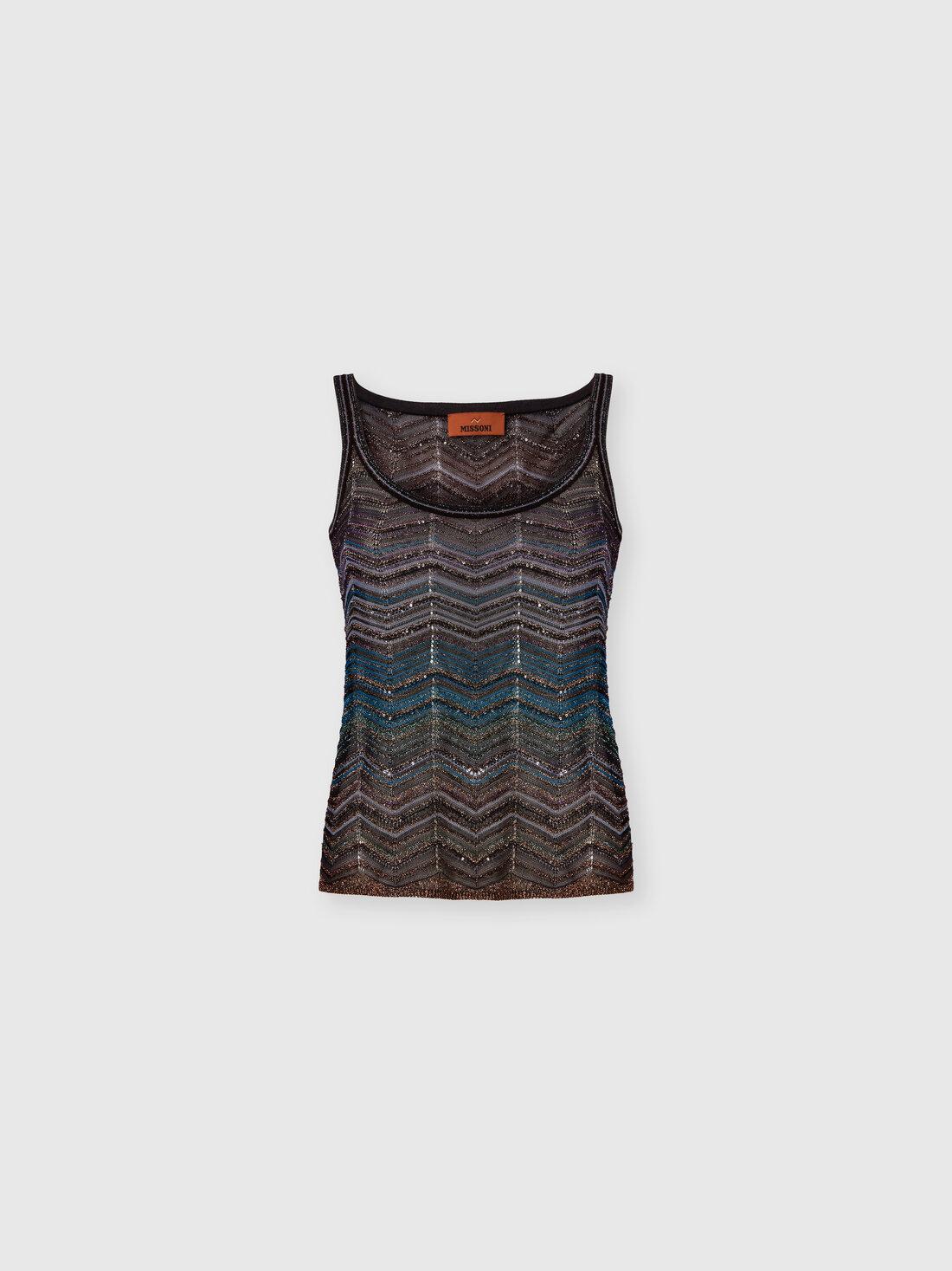 Top girocollo smanicato in viscosa chevron lamé con paillettes DS26SK0TBK01H9SM9ZT MISSONI