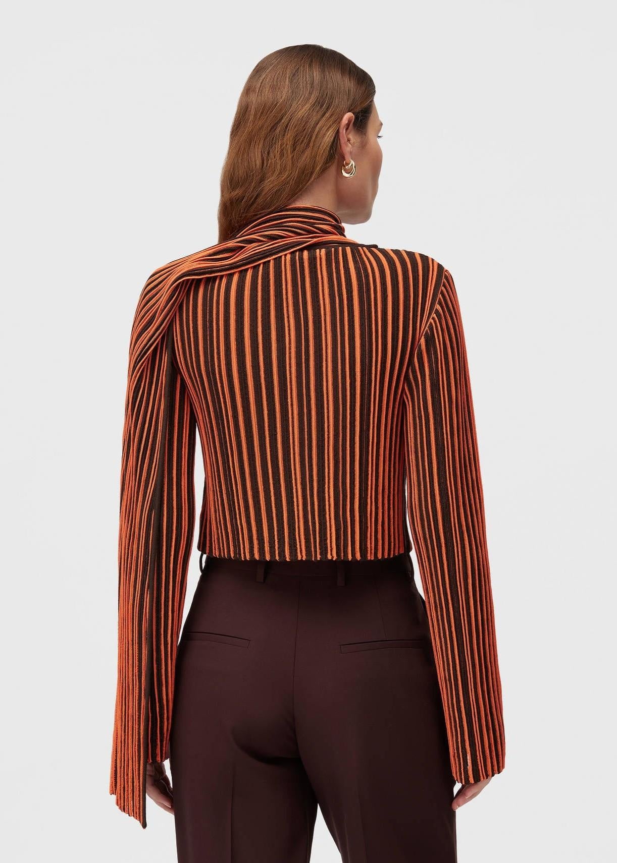 camicia con sciarpa a righe cioccolato e arancione 02WKNTO121LS05CHO053 RETORI