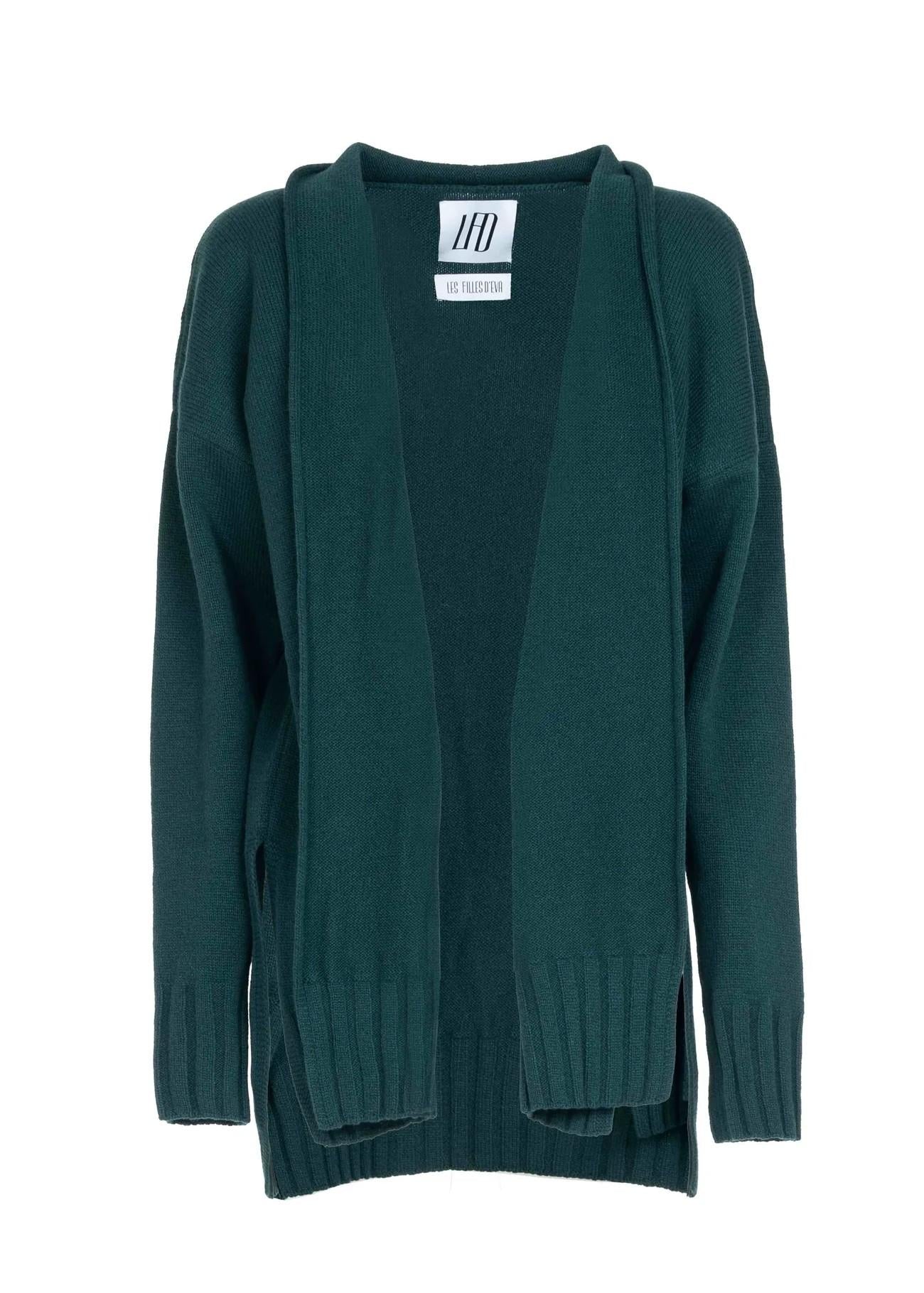 Cardigan lungo verde in lana e Cashmere 8600K50001 LES FILLES D'EVA