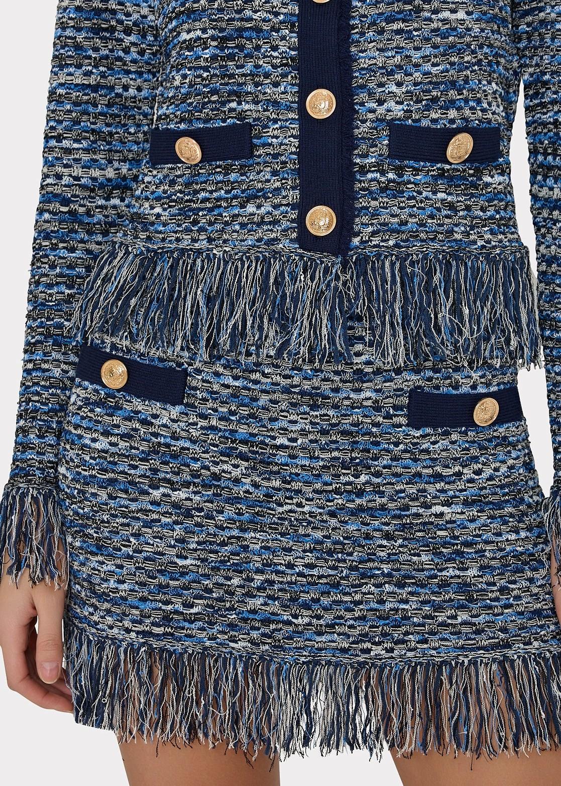 Minigonna in maglia in filato multicolor con bottoni dorati e frange KHS088NAVY MILLY NY