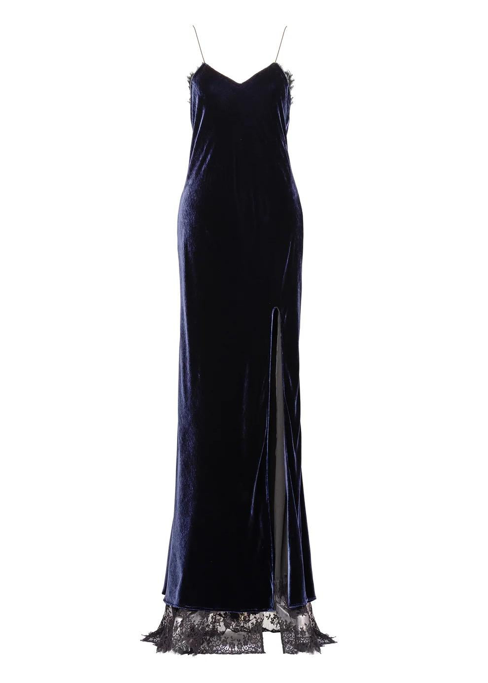 Abito lungo in velluto con dettagli in pizzo e spalline sottili 26FWRAL031TV051404 REDEMPTION