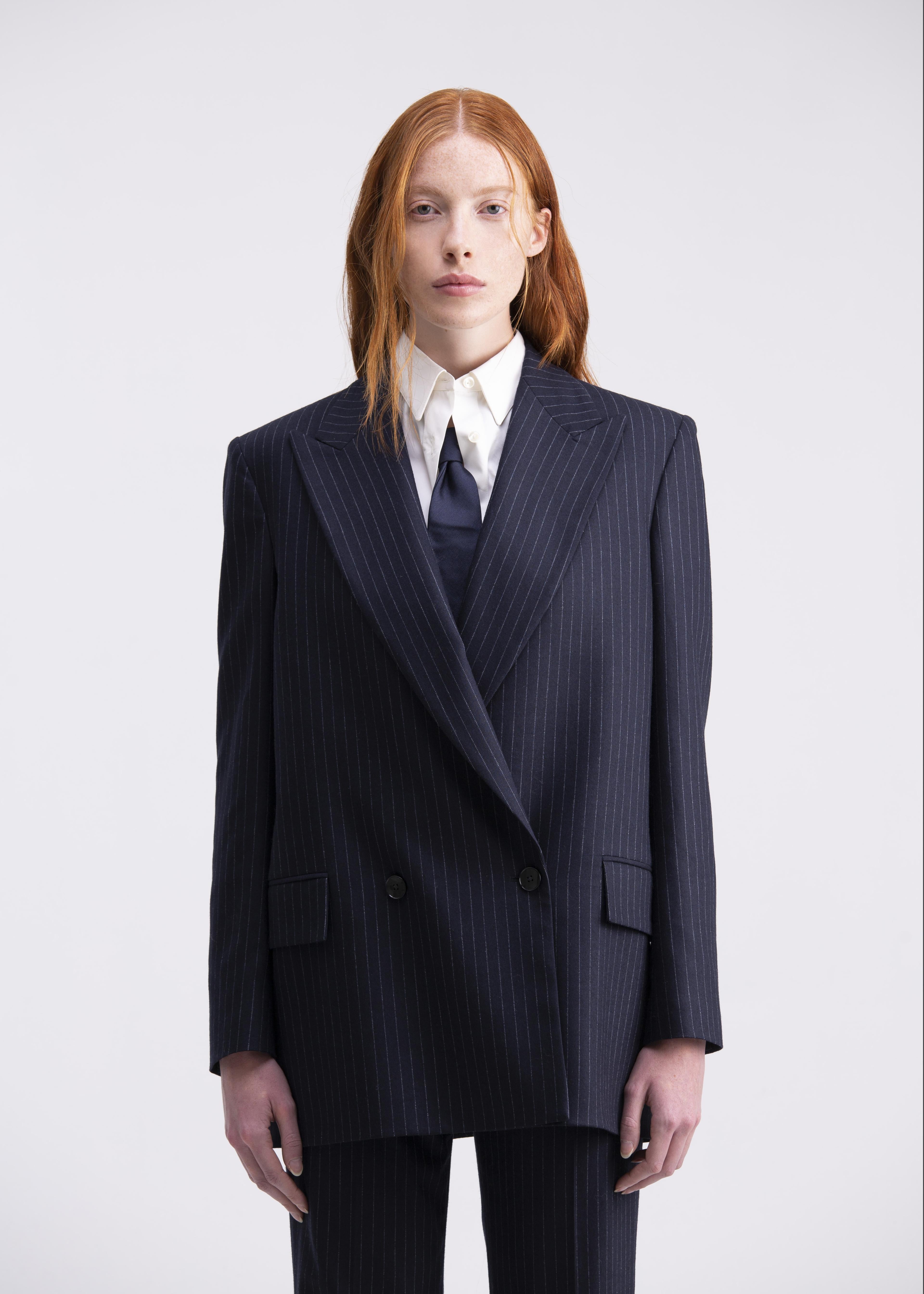 Giacca doppiopetto dritta gessata blu scura GC01ROA1014910 GENTE