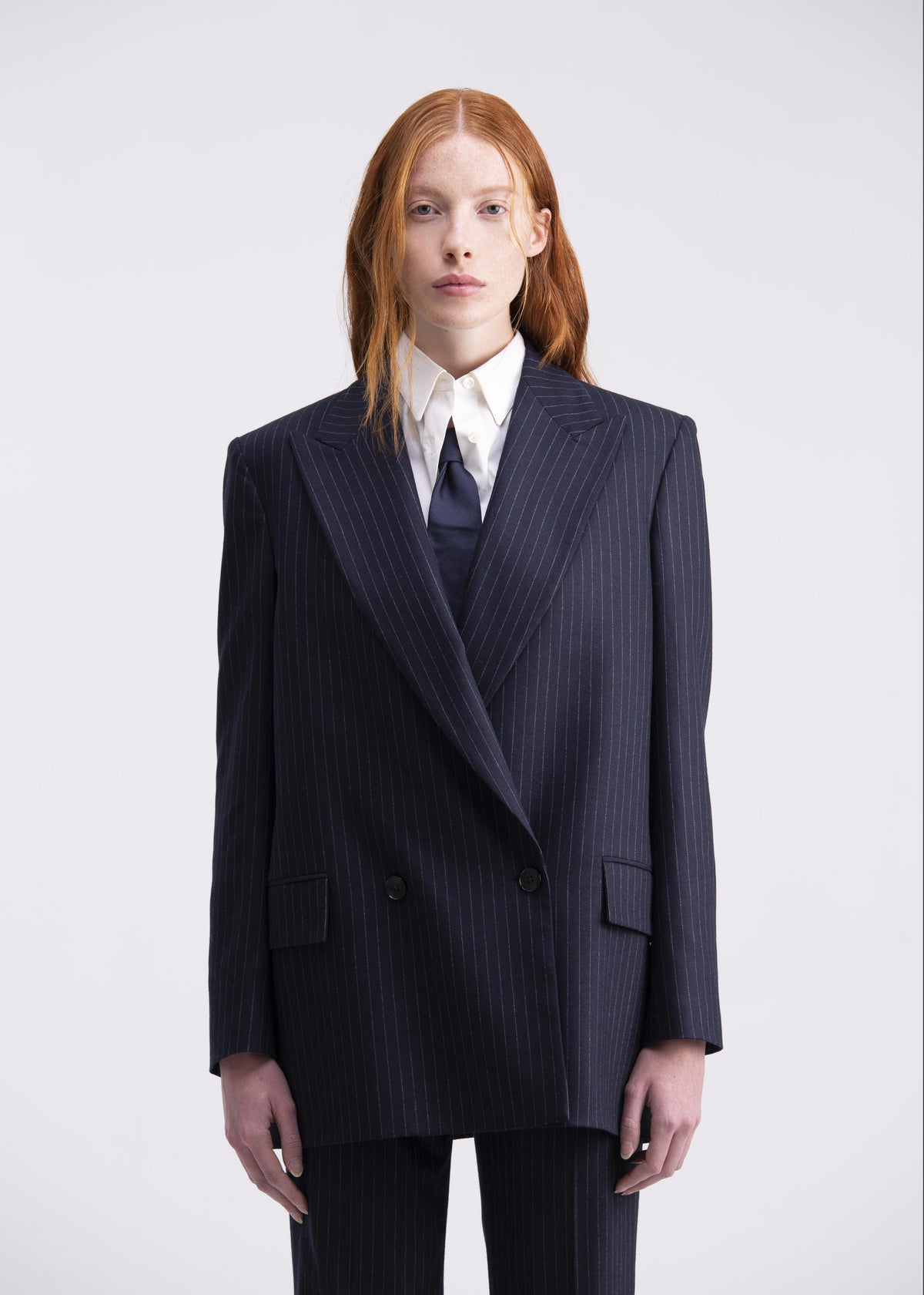 Giacca doppiopetto dritta gessata blu scura GC01ROA1014910 GENTE