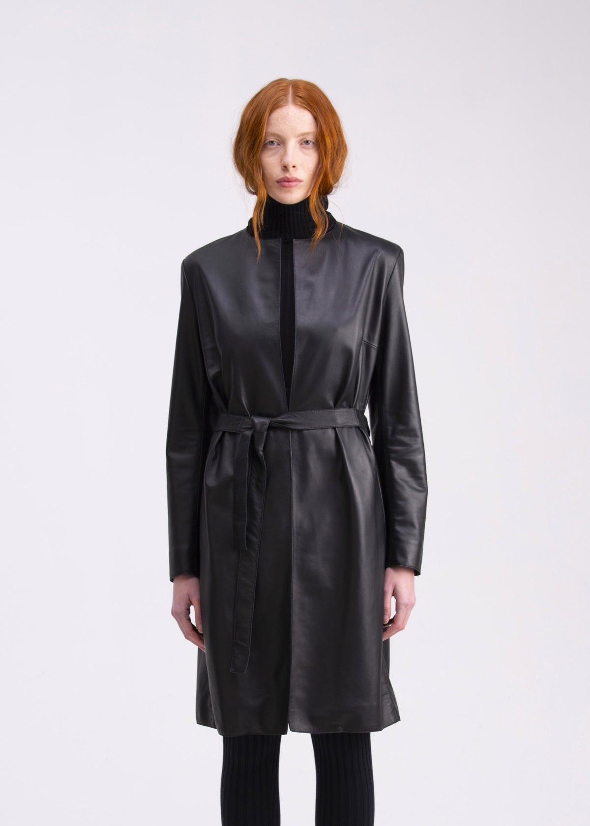 Soprabito nero in nappa con cintura e tasche GC06PELLENERO GENTE