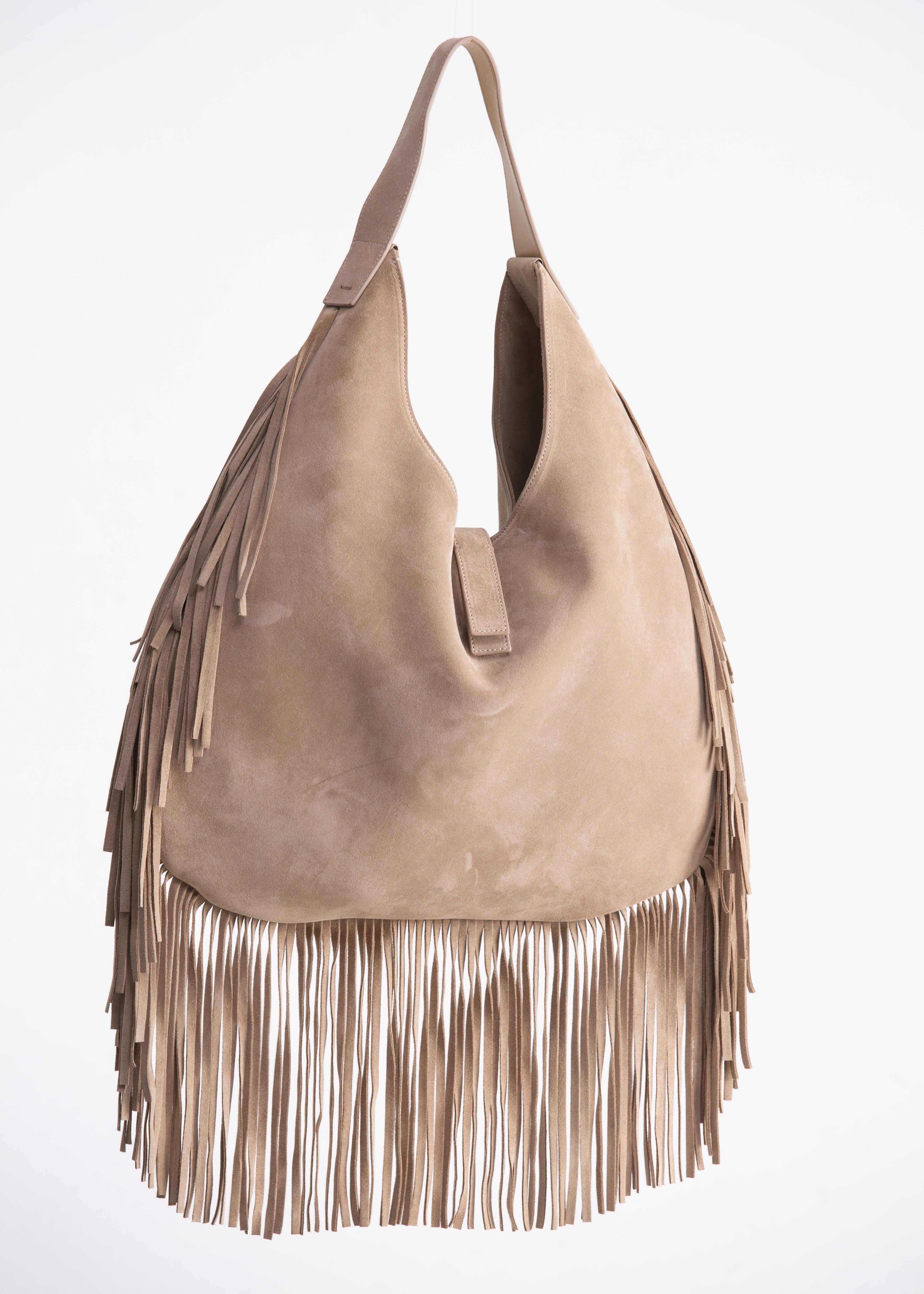 Zaira - borsa hobo in camoscio beige con frange BR01BEIGE GENTE