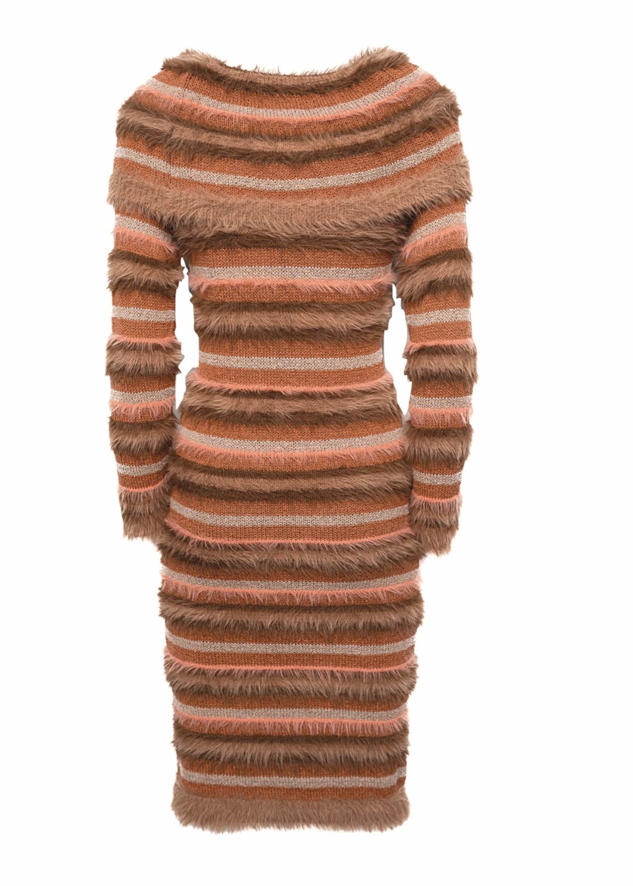 Abito corto off-shoulder a righe multicolor A25FWABM07 AMOSA