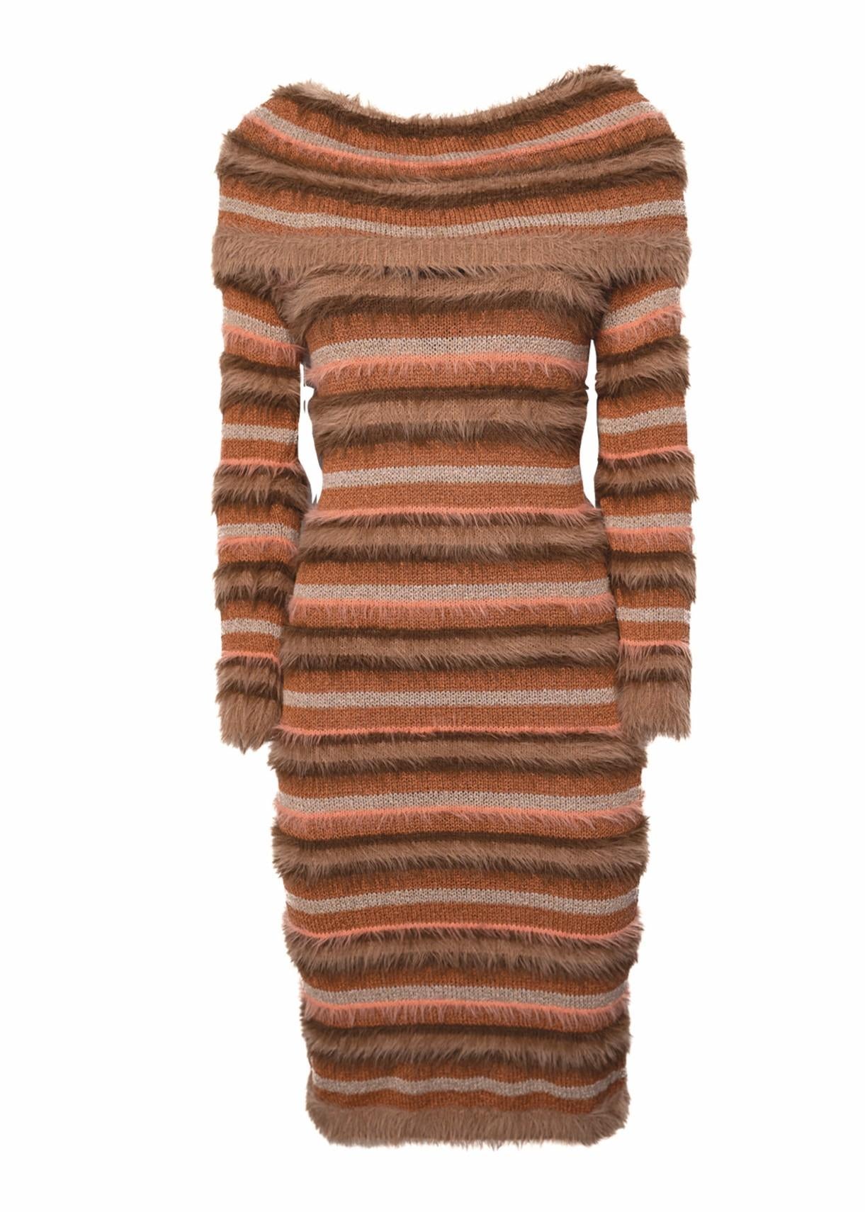 Abito corto off-shoulder a righe multicolor A25FWABM07 AMOSA