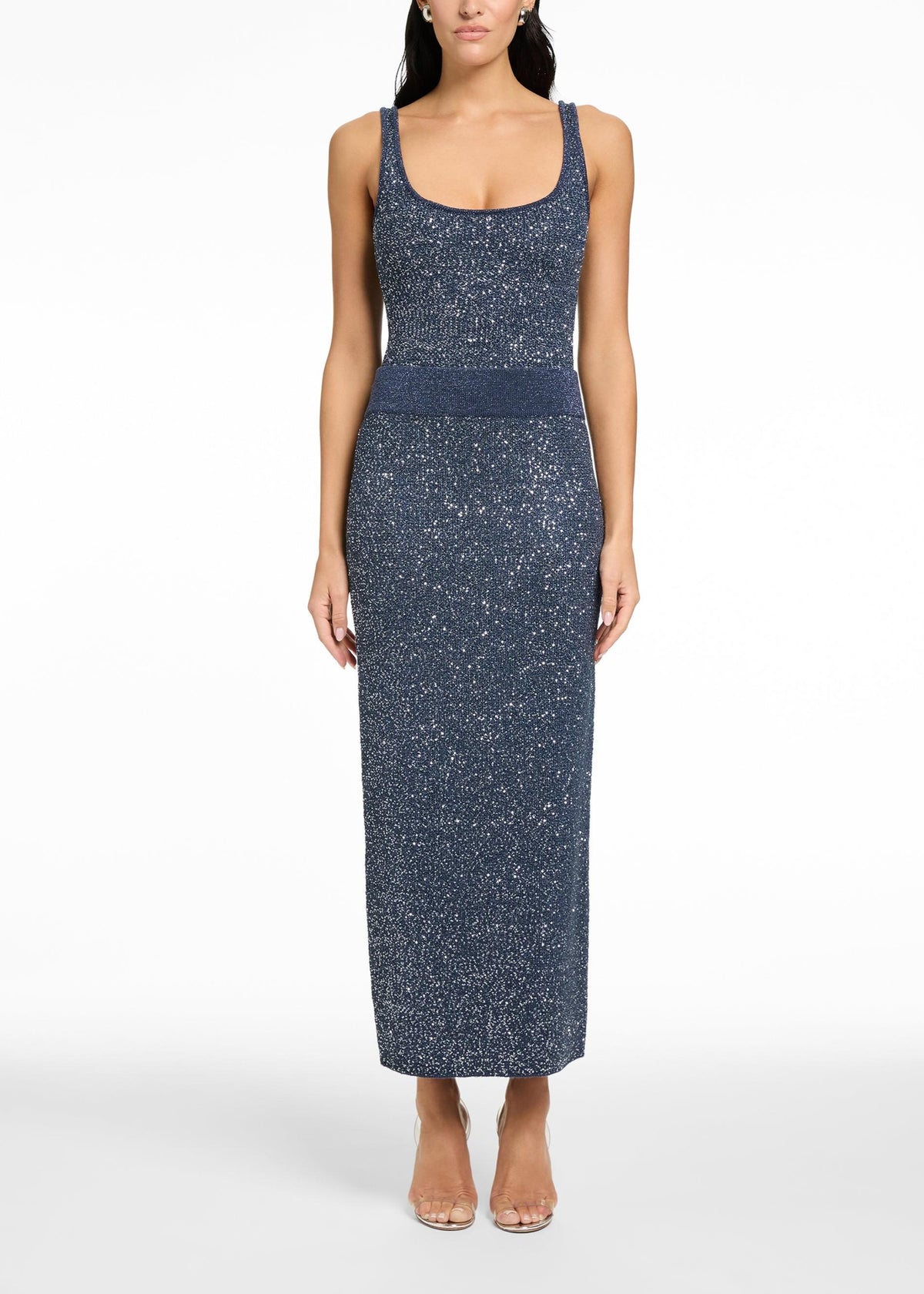 Gonna midi blu in bouclé doppio con micro paillettes TR6949I046OUTERSPACE TOCCIN