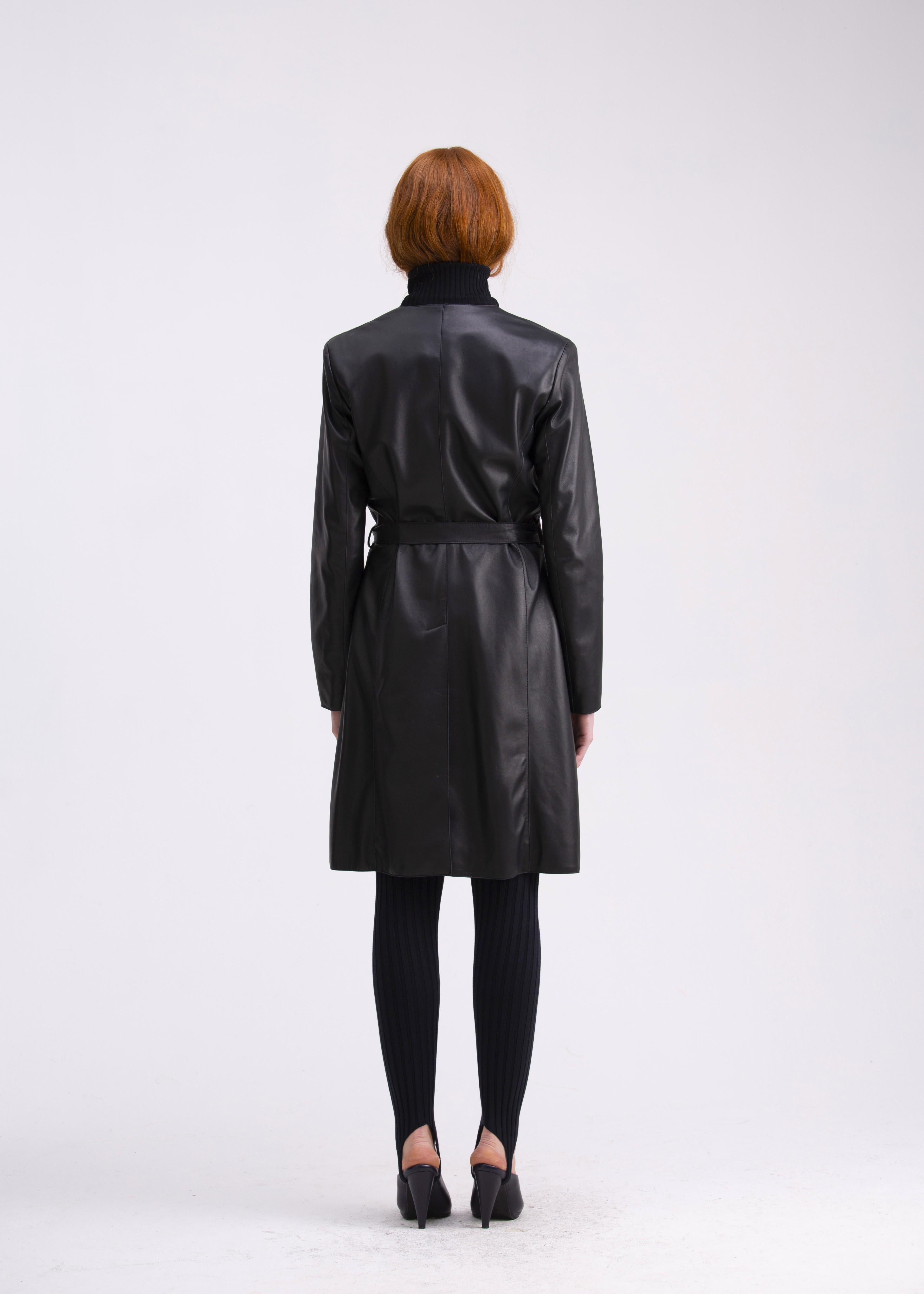 Soprabito nero in nappa con cintura e tasche GC06PELLENERO GENTE