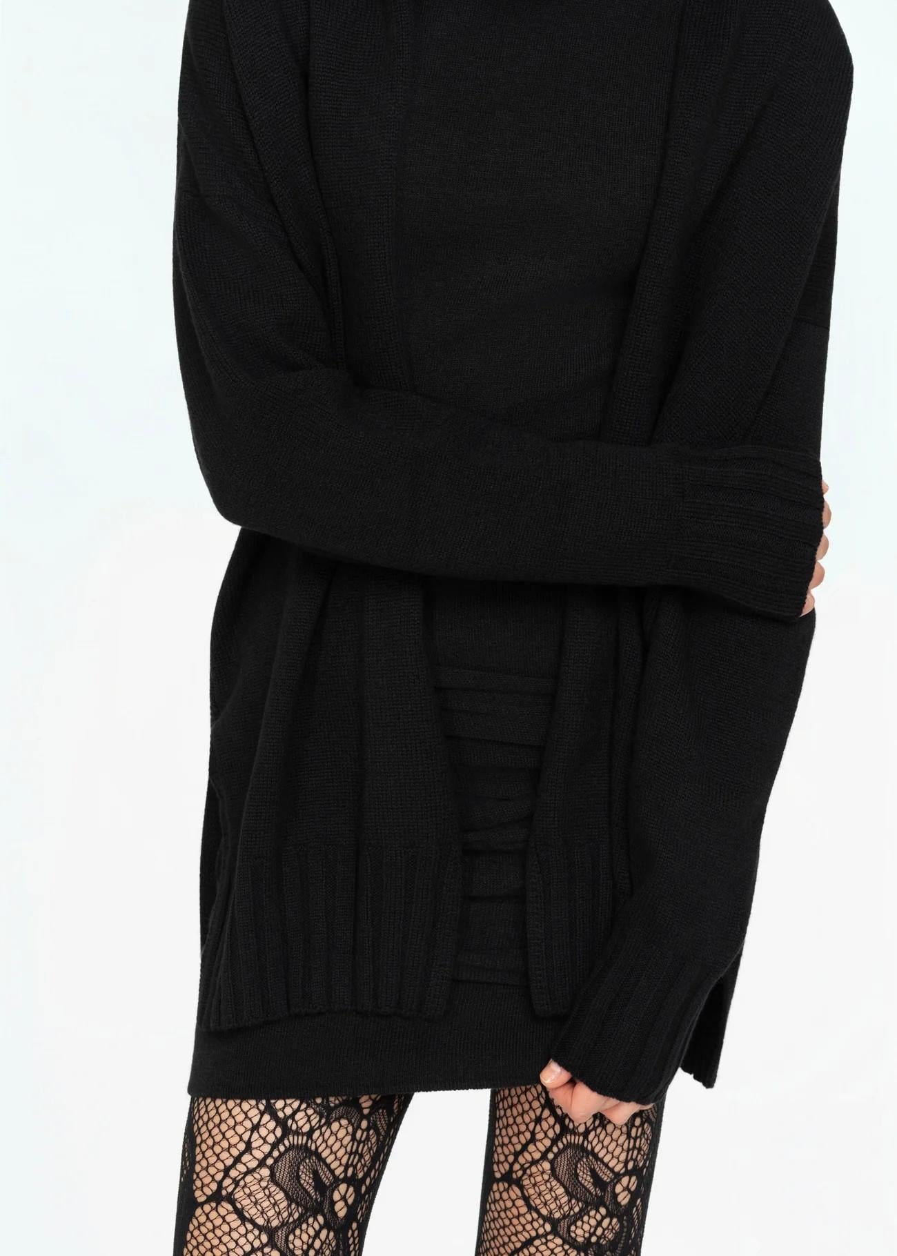 Cardigan lungo nero in lana e cashmere 8600K50004 LES FILLES D'EVA