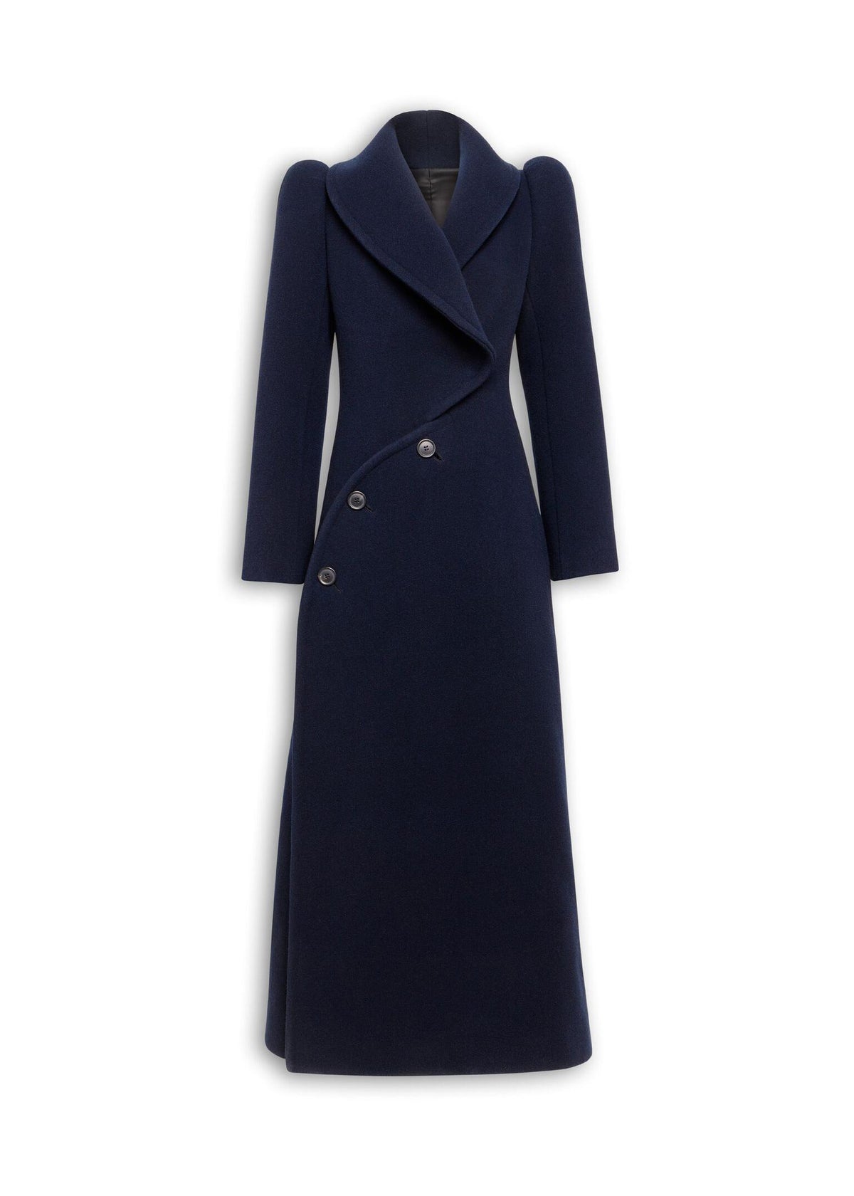 Cappotto curvo in lana blu scuro AA9M1098T473B537 ALAÏA
