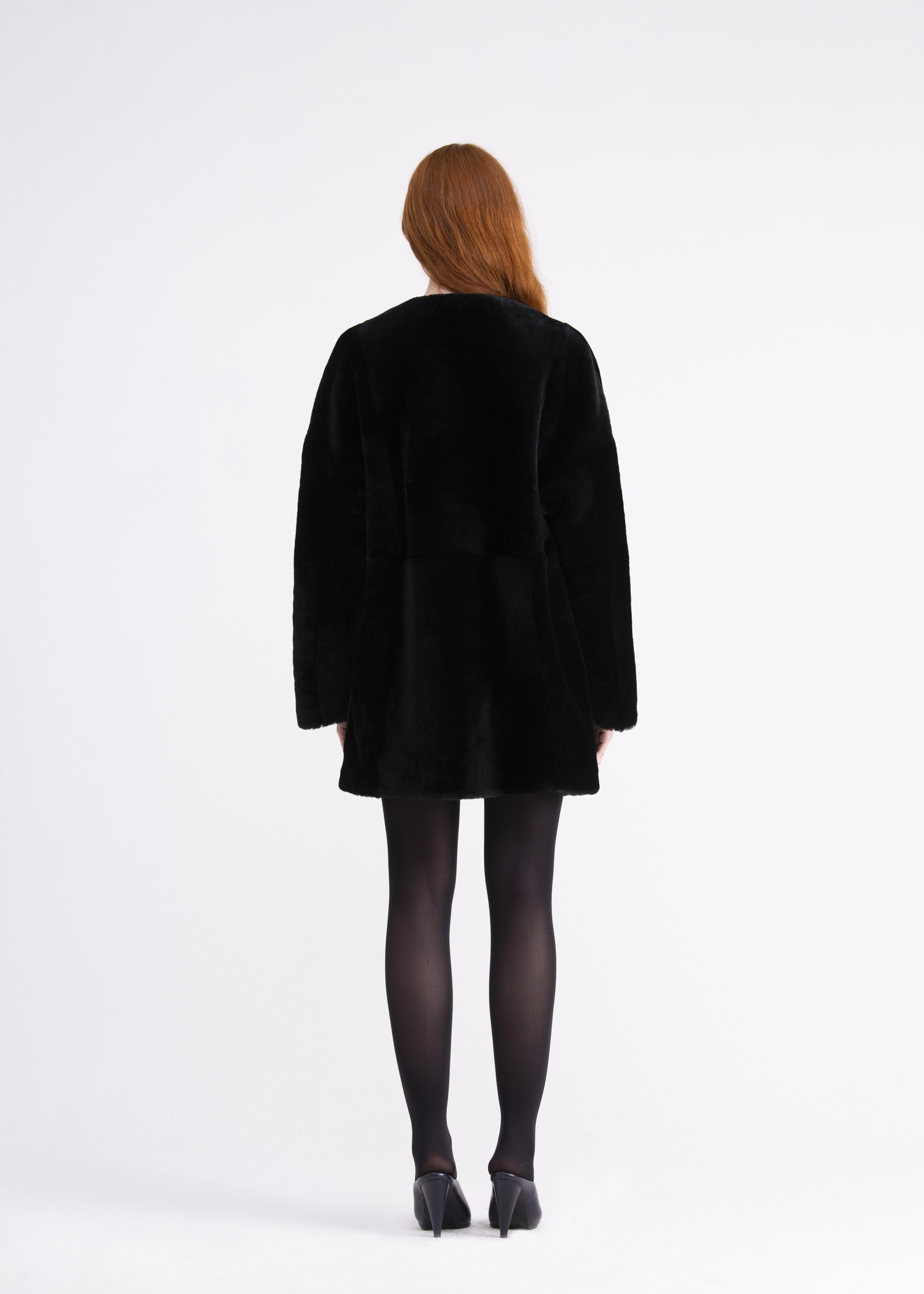 Caban girocollo in Castor merino nero CP02NERO GENTE