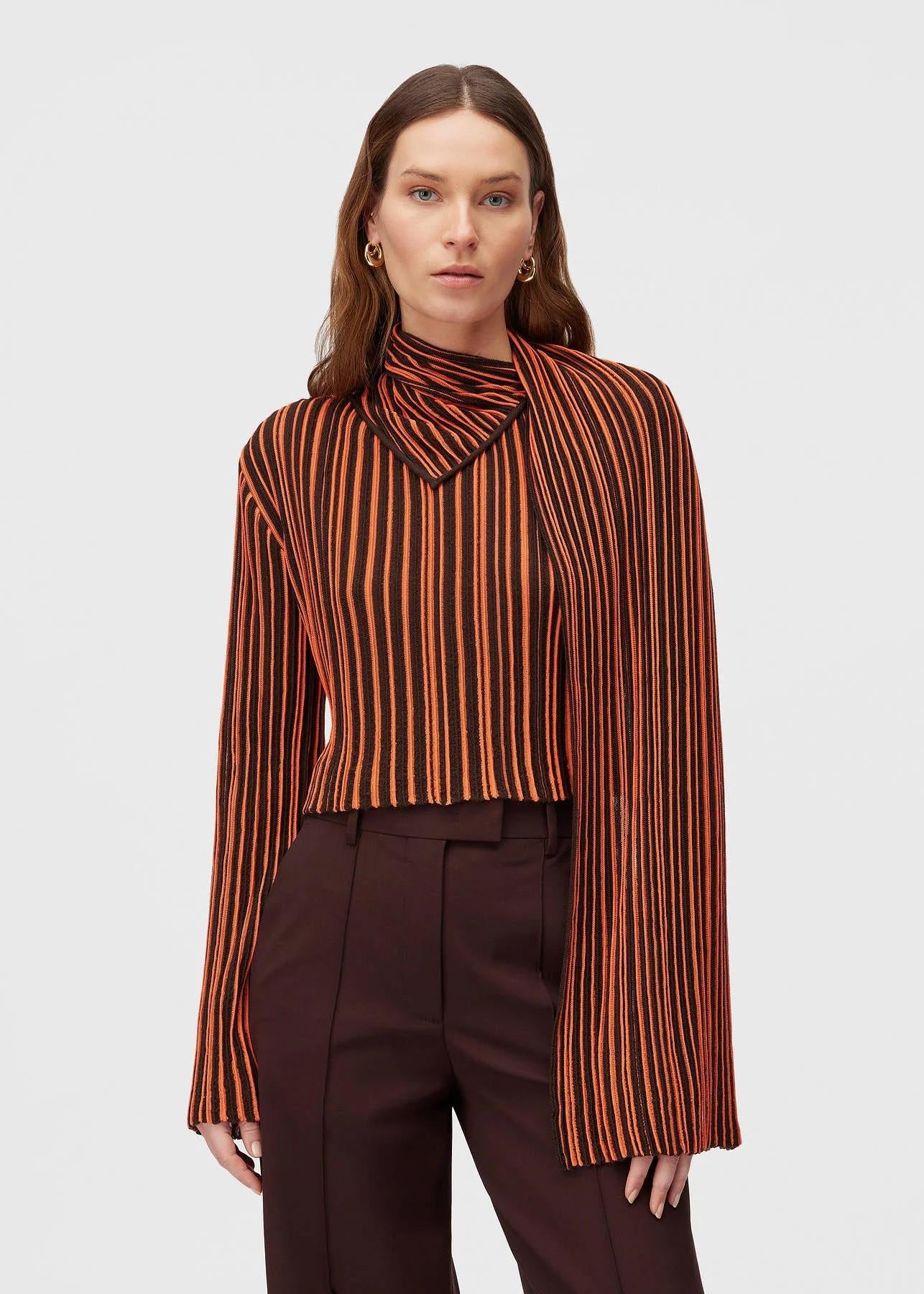 camicia con sciarpa a righe cioccolato e arancione 02WKNTO121LS05CHO053 RETORI