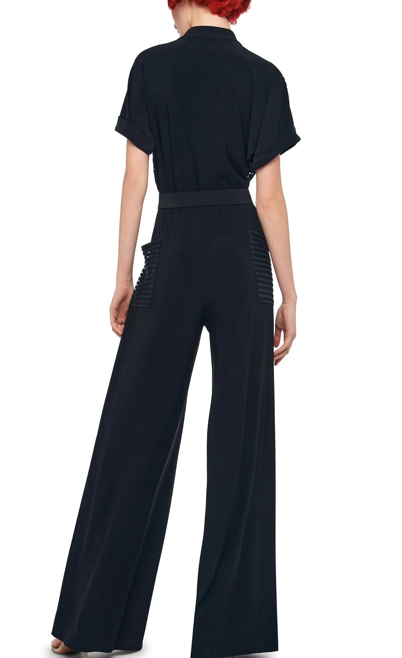 Tuta nera con dettaglio top trasparente e maniche corte KK225JLSQ45001BLACK NORMA KAMALI