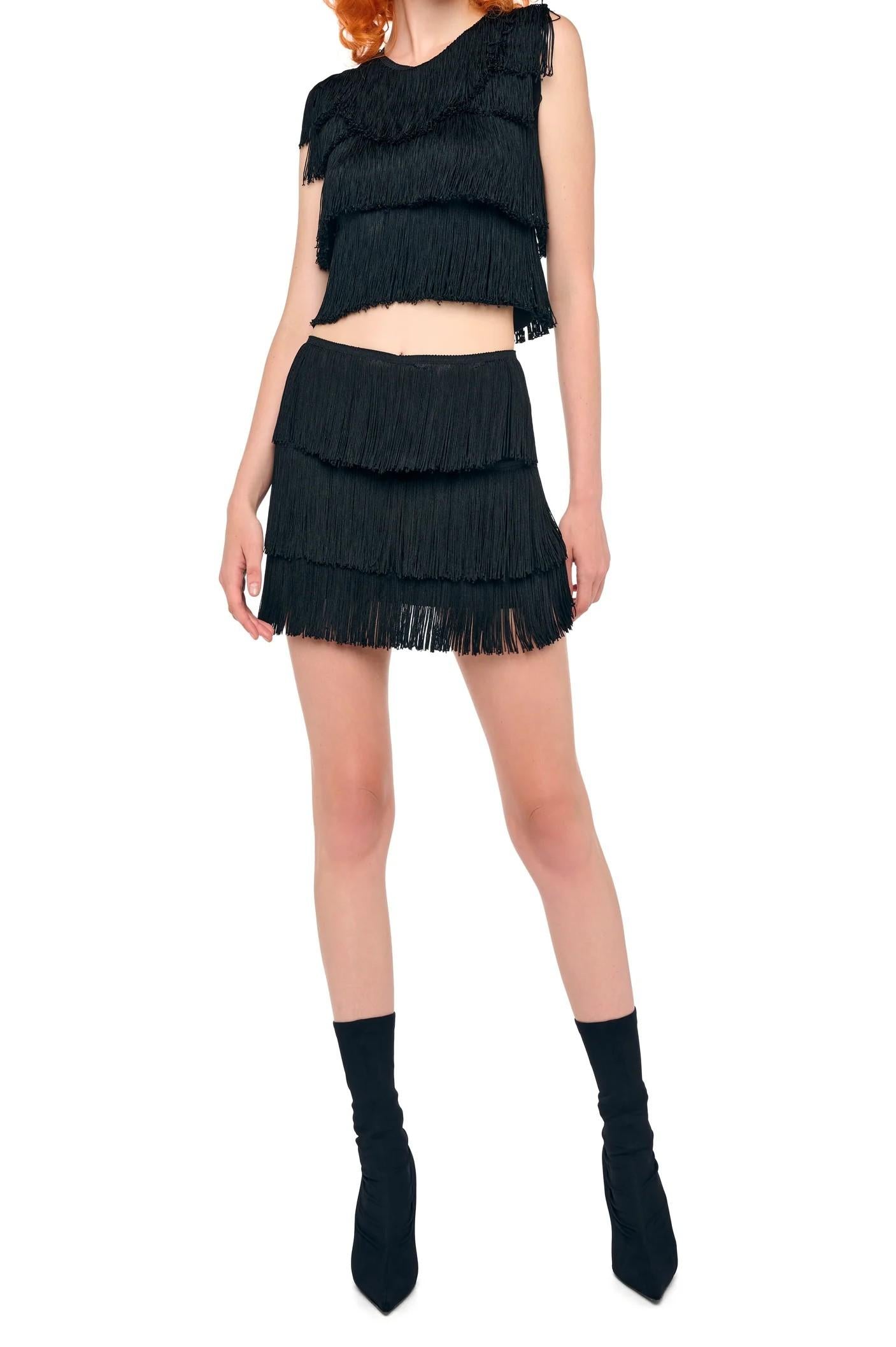 Minigonna nera con frange ST223SPFA21001BLACK NORMA KAMALI