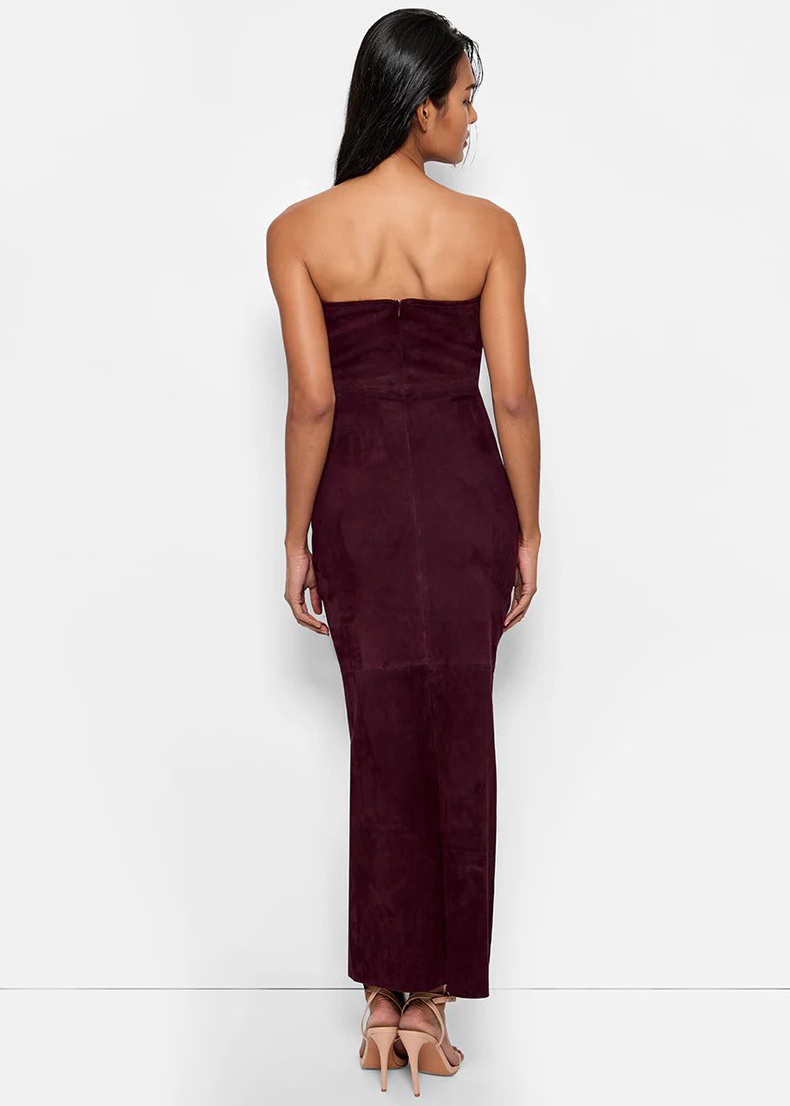 Abito lungo in pelle scamosciata bordeaux senza spalline 222541803383 AS BY DF