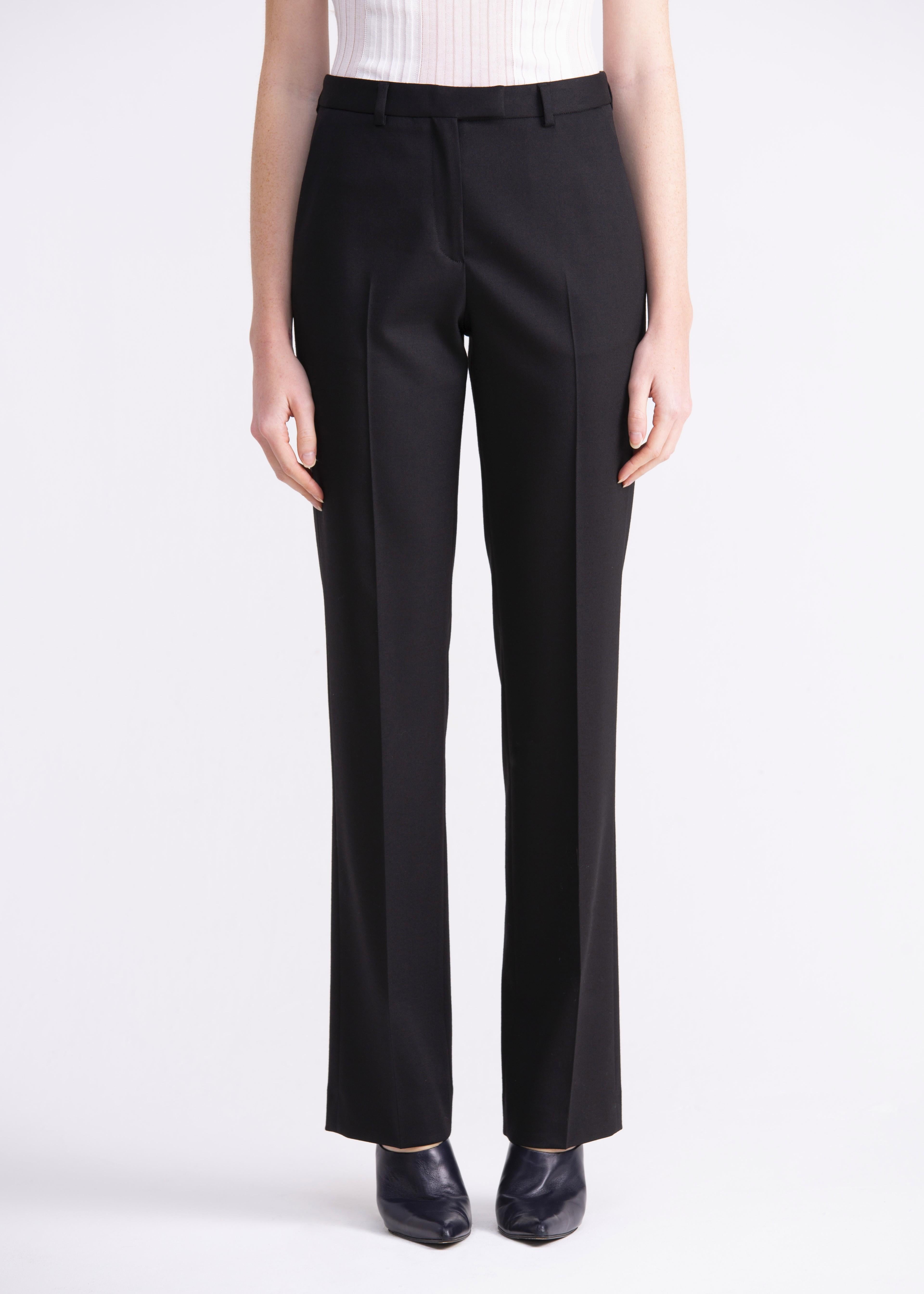 Pantaloni dritti neri in lana con cinturino, passanti e tasche PN01ROA1016999 GENTE