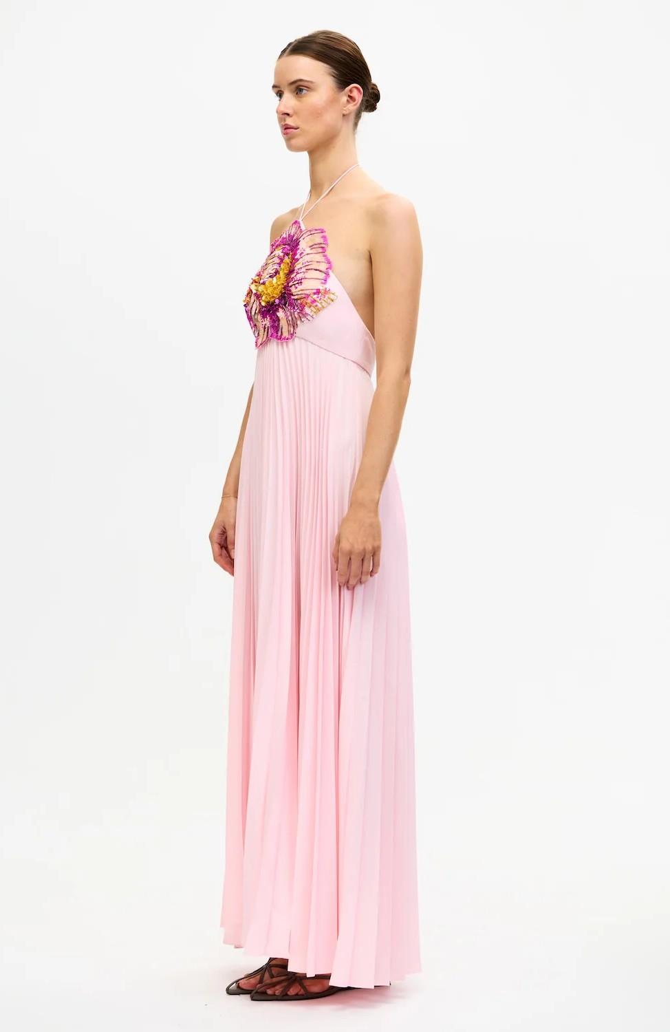 Abito lungo rosa con motivo floreale di paillettes e scollo all'americana AS2510251DPRIMROSE ACLER