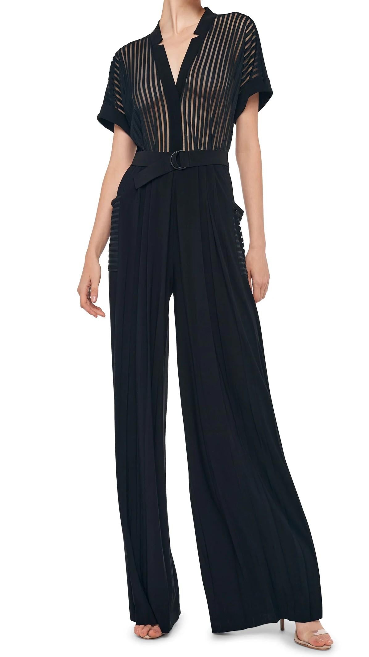 Tuta nera con dettaglio top trasparente e maniche corte KK225JLSQ45001BLACK NORMA KAMALI