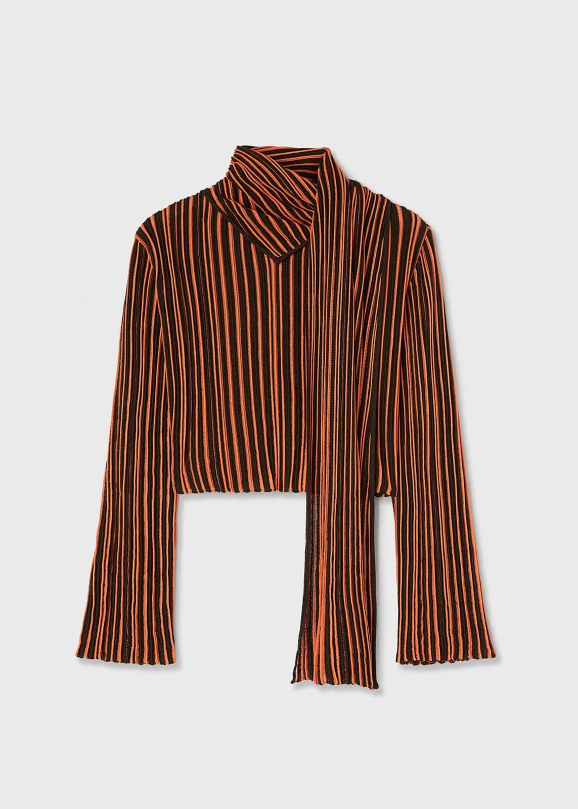 camicia con sciarpa a righe cioccolato e arancione 02WKNTO121LS05CHO053 RETORI