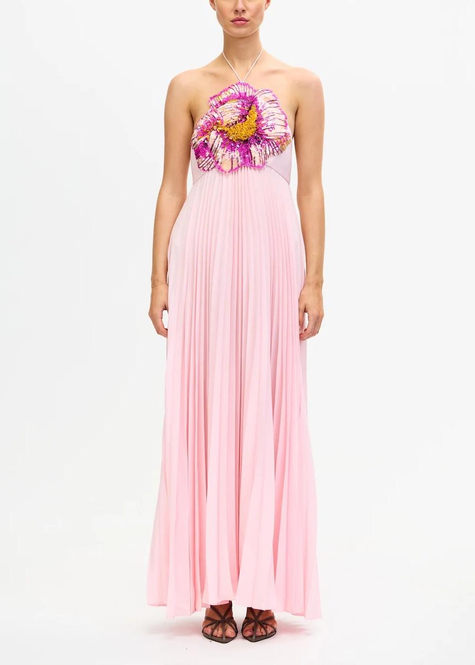 Abito lungo rosa con motivo floreale di paillettes e scollo all'americana AS2510251DPRIMROSE ACLER