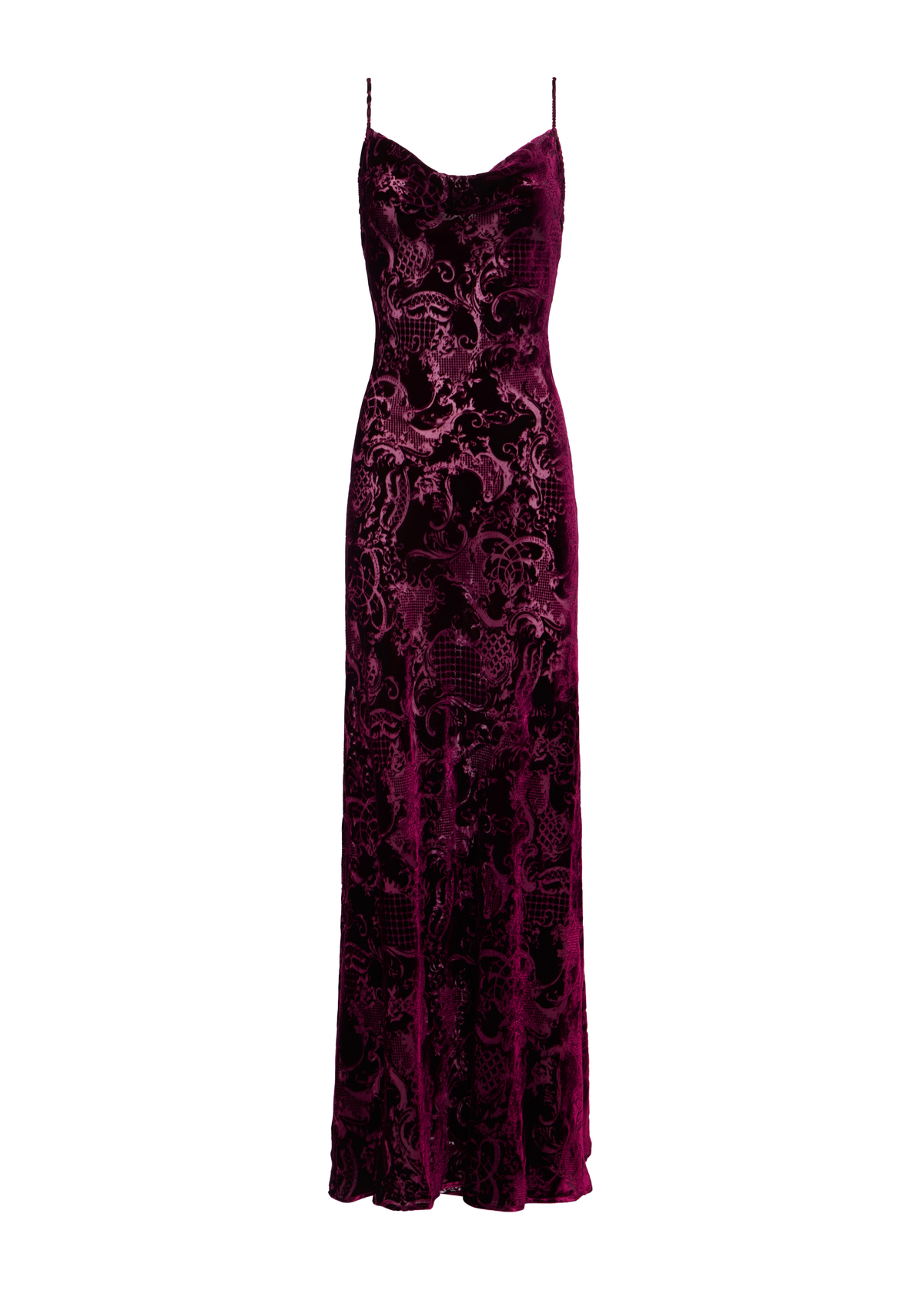 abito lungo bordeaux a fantasia in velluto devoré trasparente S61128RSPDPSR L'AGENCE