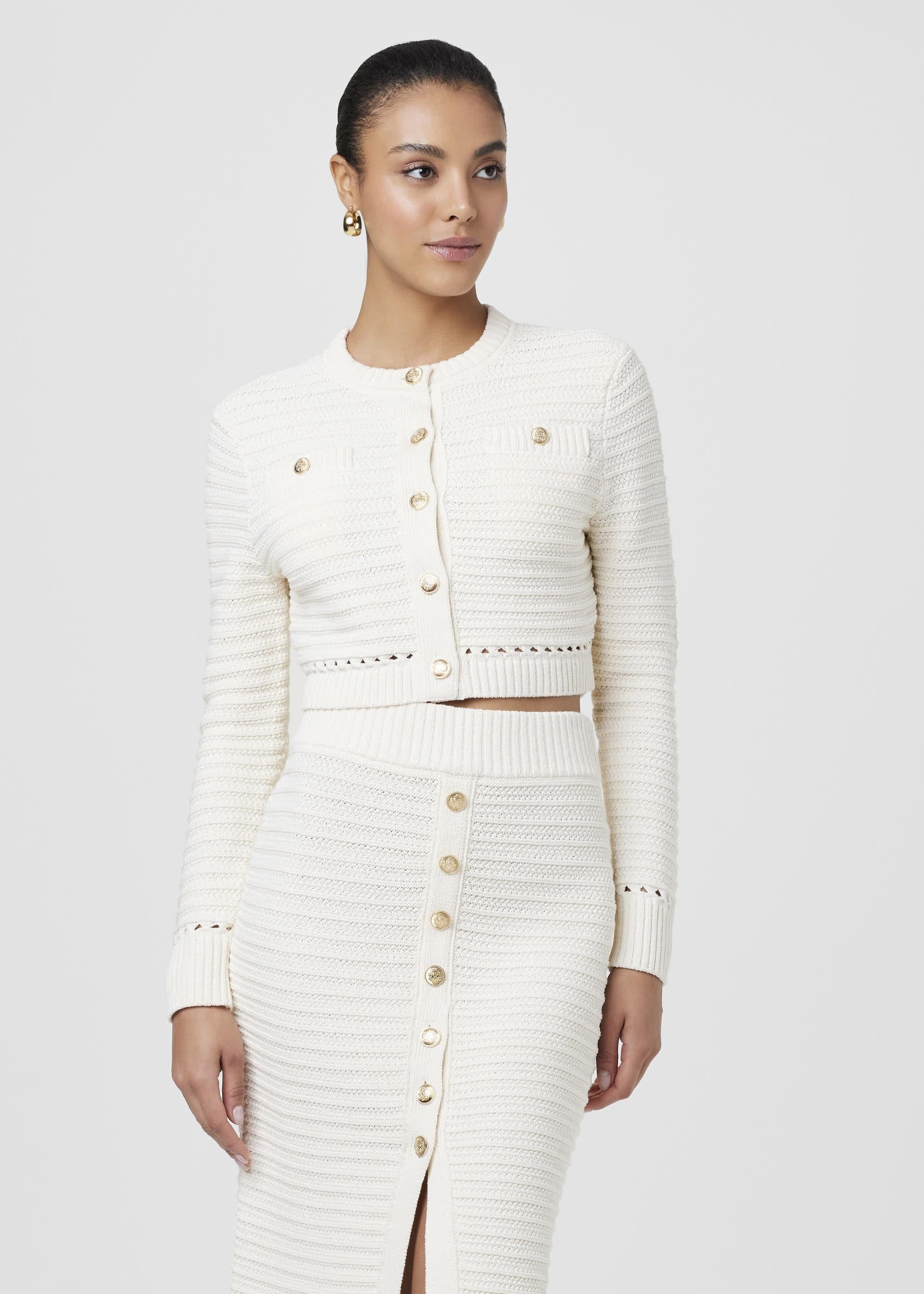 Cardigan corto in maglia traforata bianco con bottoni dorati TC5904N047IVORY TOCCIN