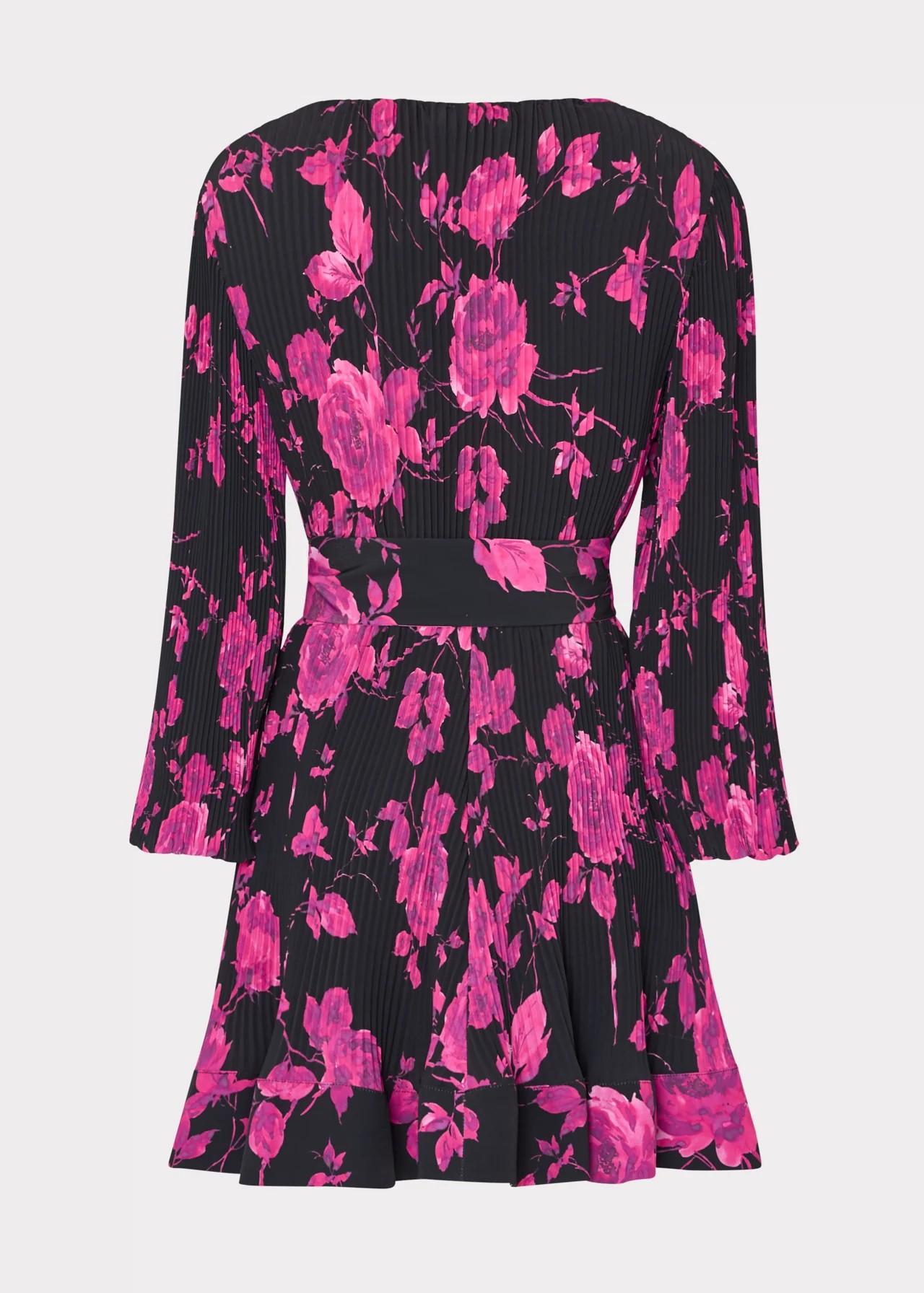 Abito corto plissettato maniche lunghe stampa floreale 46QD75BLACK MILLY NY