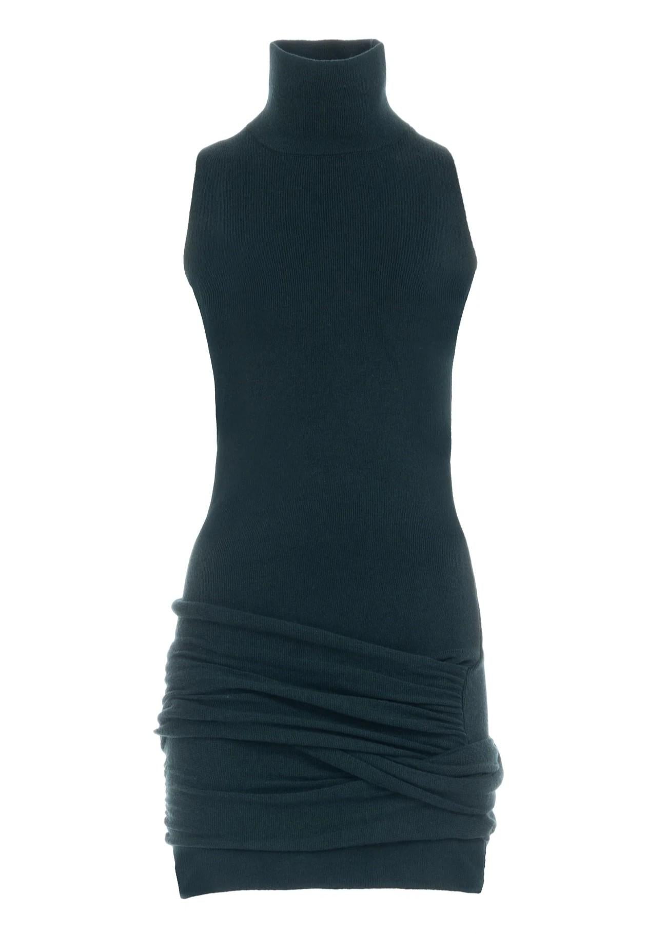 Minidress verde scuro in maglia con collo alto e drappeggio frontale 8607R10001 LES FILLES D'EVA