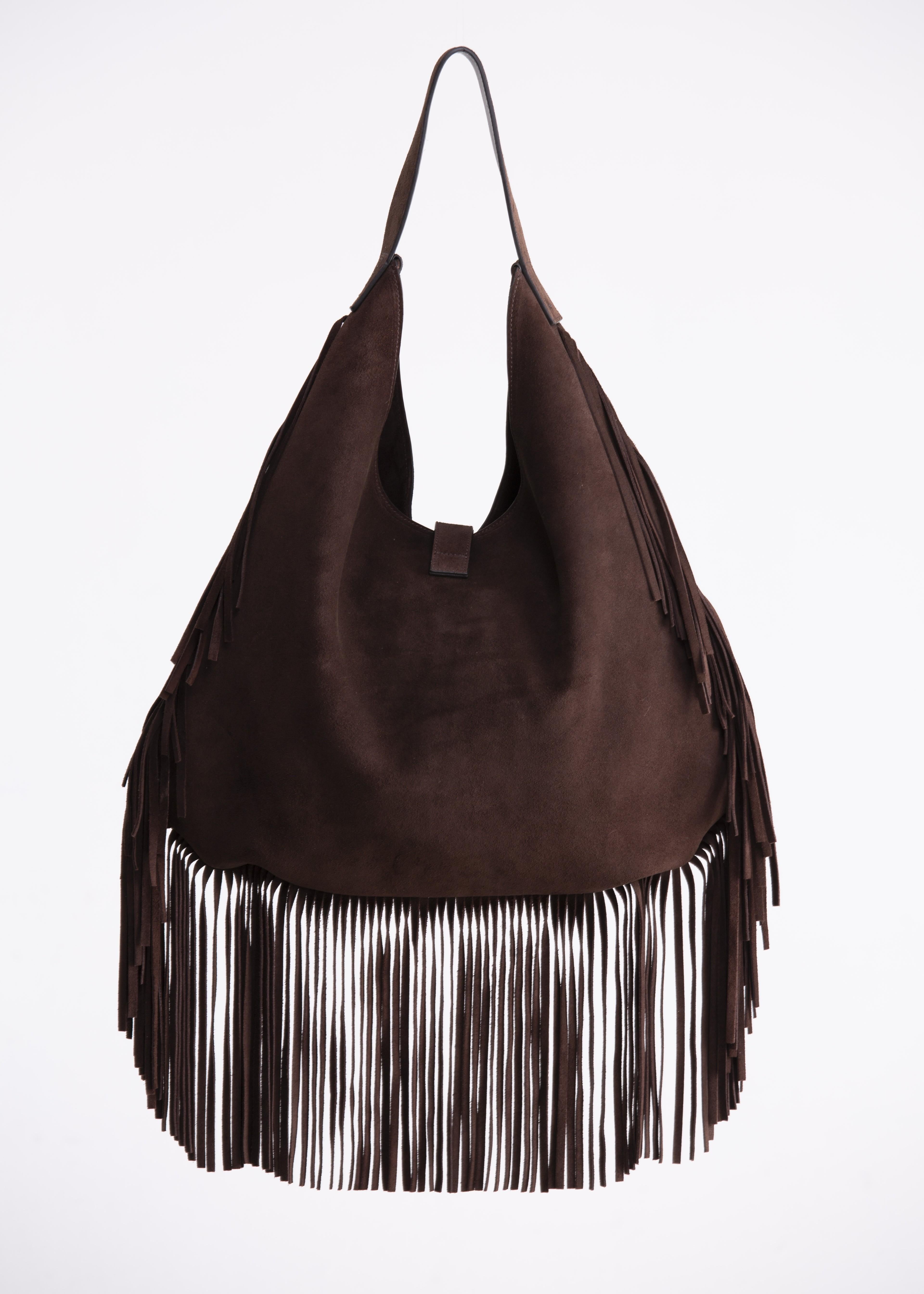 Zaira - borsa hobo in camoscio marrone con frange BR01BROWN GENTE