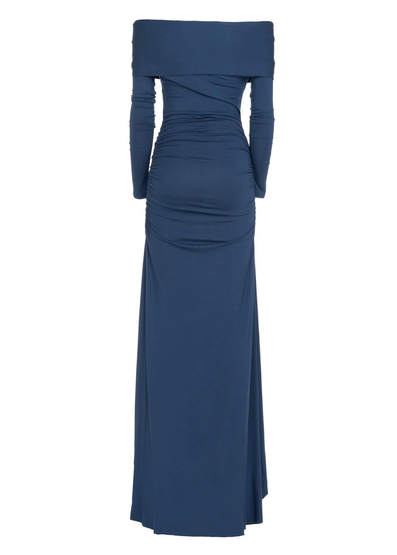 abito lungo blu off-shoulder in viscosa 8790R10001 LES FILLES D'EVA