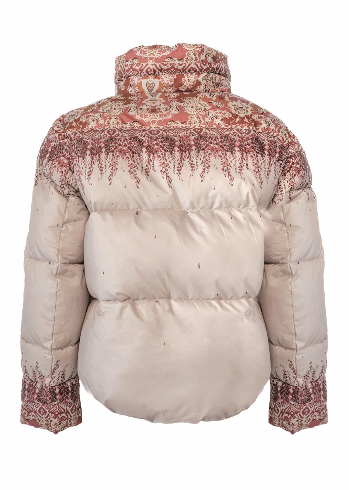 Piumino corto beige con disegni astratti colorati A25FWJK13 AMOSA